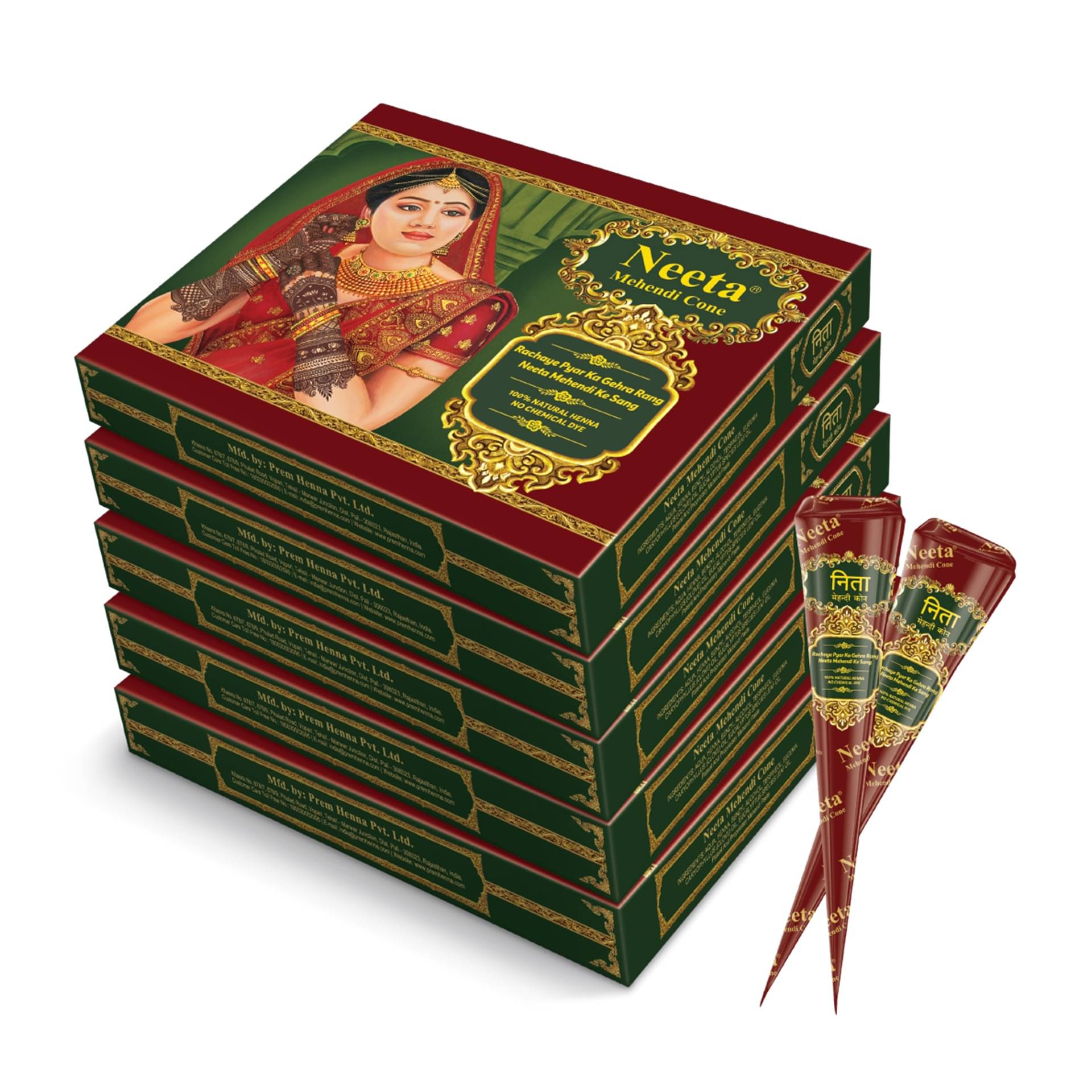 Neeta Mehendi Cones for Hand Desgning & Wedding, Bridal Mehandi Cone Reddish Brown Color 12 Pcs in 1 Box (Pack of 5) Neeta Mehendi Cones for Hand Desgning & Wedding, Bridal Mehandi Cone Reddish Brown Color 12 Pcs in 1 Box (Pack of 5)