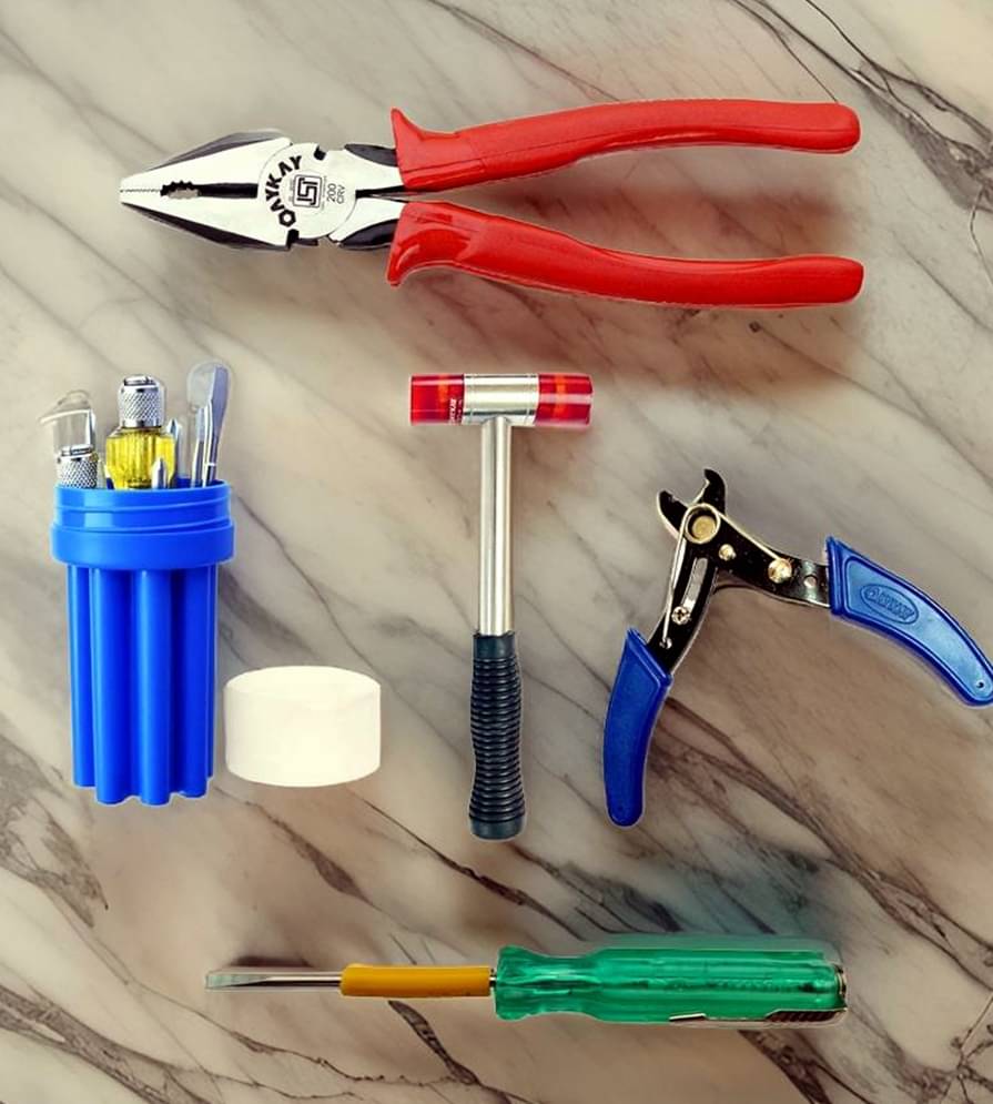     			OayKay Tools Combination Plier 8" Red Sleeve & Soft Faced Hammer 40mm & Wire Stripper & Screwdriver kit 8 (pcs) & Screw Driver Tester With Neon Bulb Green Combo Pack