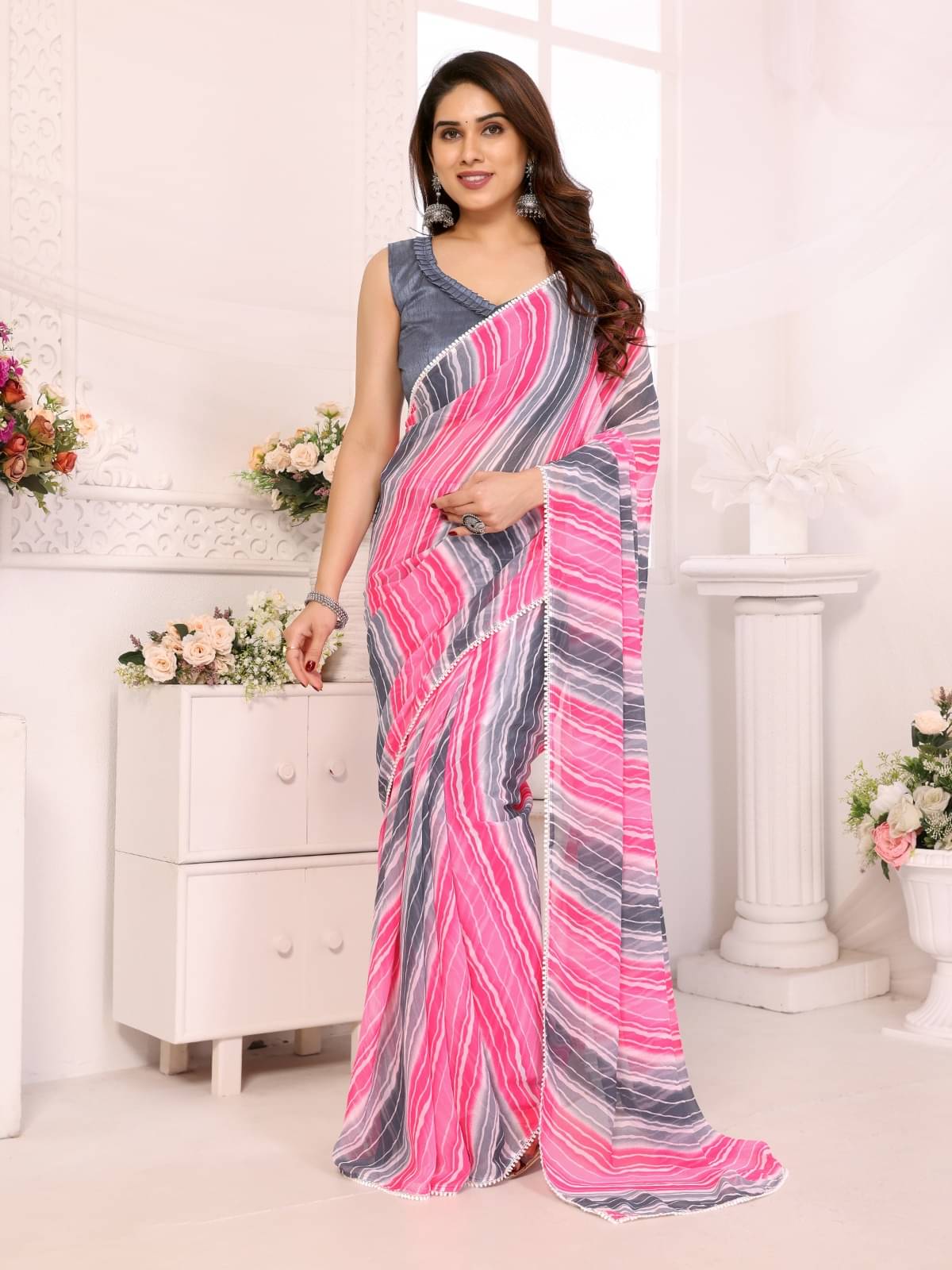     			BLEESBURY Georgette Printed Saree With Unstitched Blouse Piece ( Multicolor )