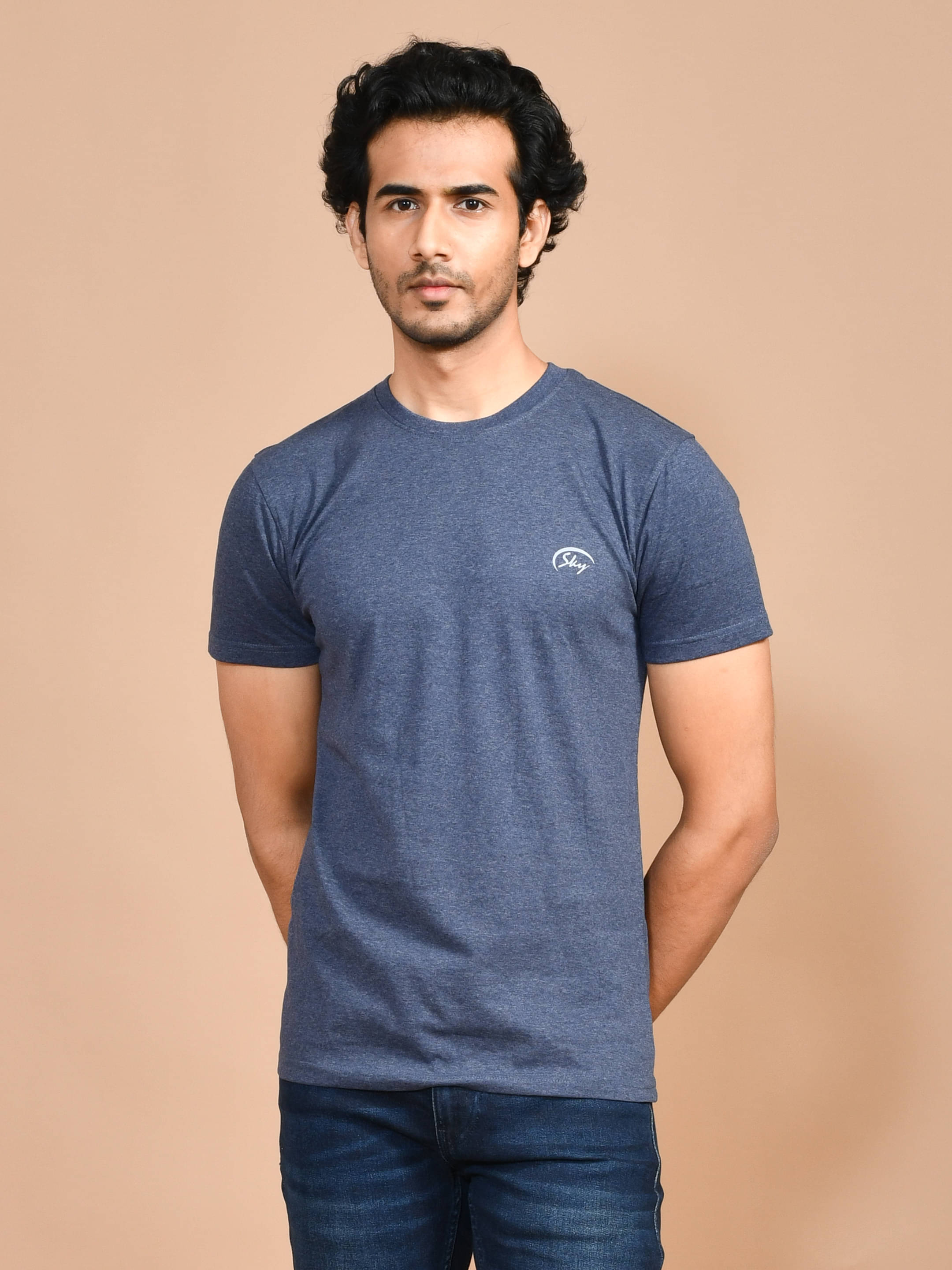 SKYKNIT Pack of 1 Cotton Blend Regular Fit Men's T-Shirt ( Blue ) SKYKNIT Pack of 1 Cotton Blend Regular Fit Men's T-Shirt ( Blue )