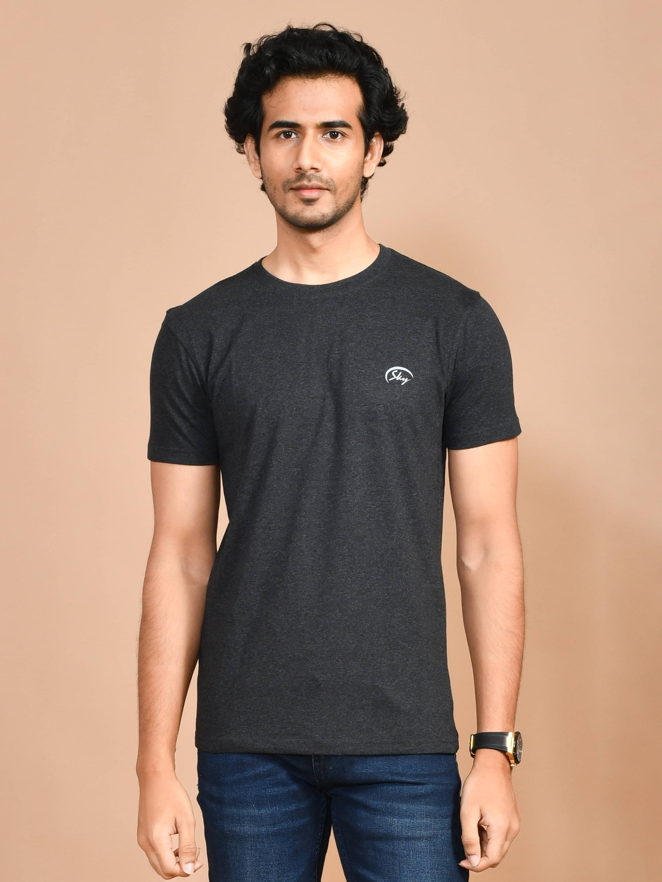 SKYKNIT Pack of 1 Cotton Blend Regular Fit Men's T-Shirt ( Black ) SKYKNIT Pack of 1 Cotton Blend Regular Fit Men's T-Shirt ( Black )