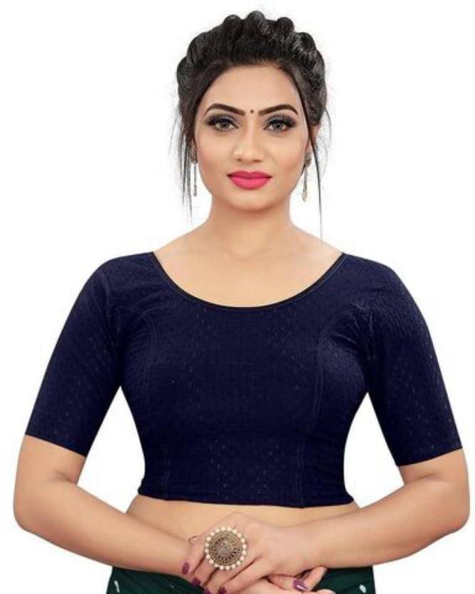 THE PRIVATE LABLE Navy Blue Readymade without Pad Lycra Women's Blouse ( Pack of 1 ) THE PRIVATE LABLE Navy Blue Readymade without Pad Lycra Women's Blouse ( Pack of 1 )