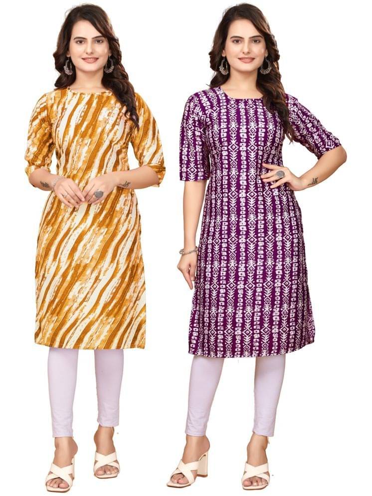 VJ CORPORATE Crepe Printed Straight Women's Kurti - Yellow,Maroon ( Pack of 2 ) VJ CORPORATE Crepe Printed Straight Women's Kurti - Yellow,Maroon ( Pack of 2 )