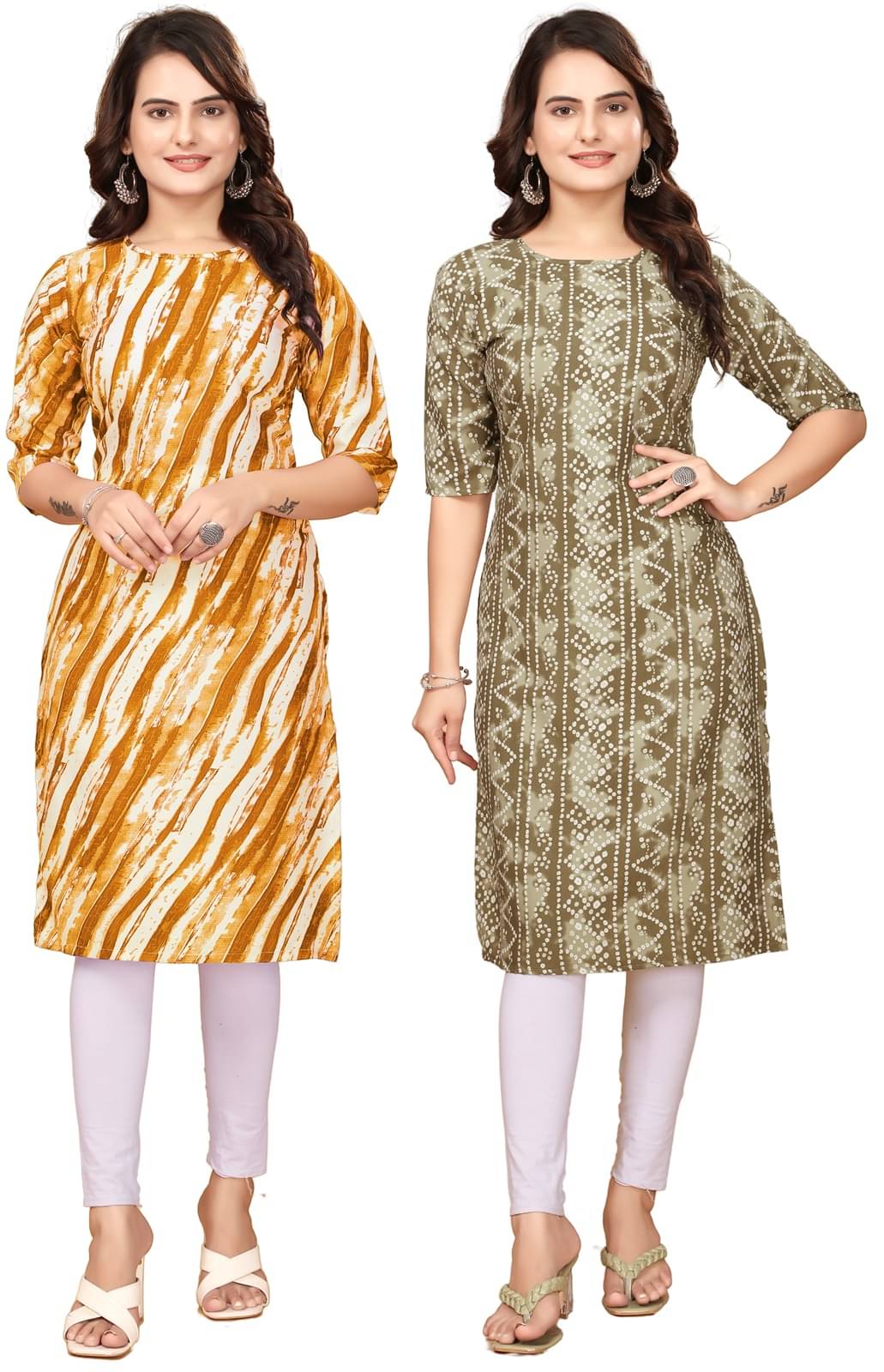     			VJ CORPORATE Crepe Printed Straight Women's Kurti - Yellow,Multicolor ( Pack of 2 )
