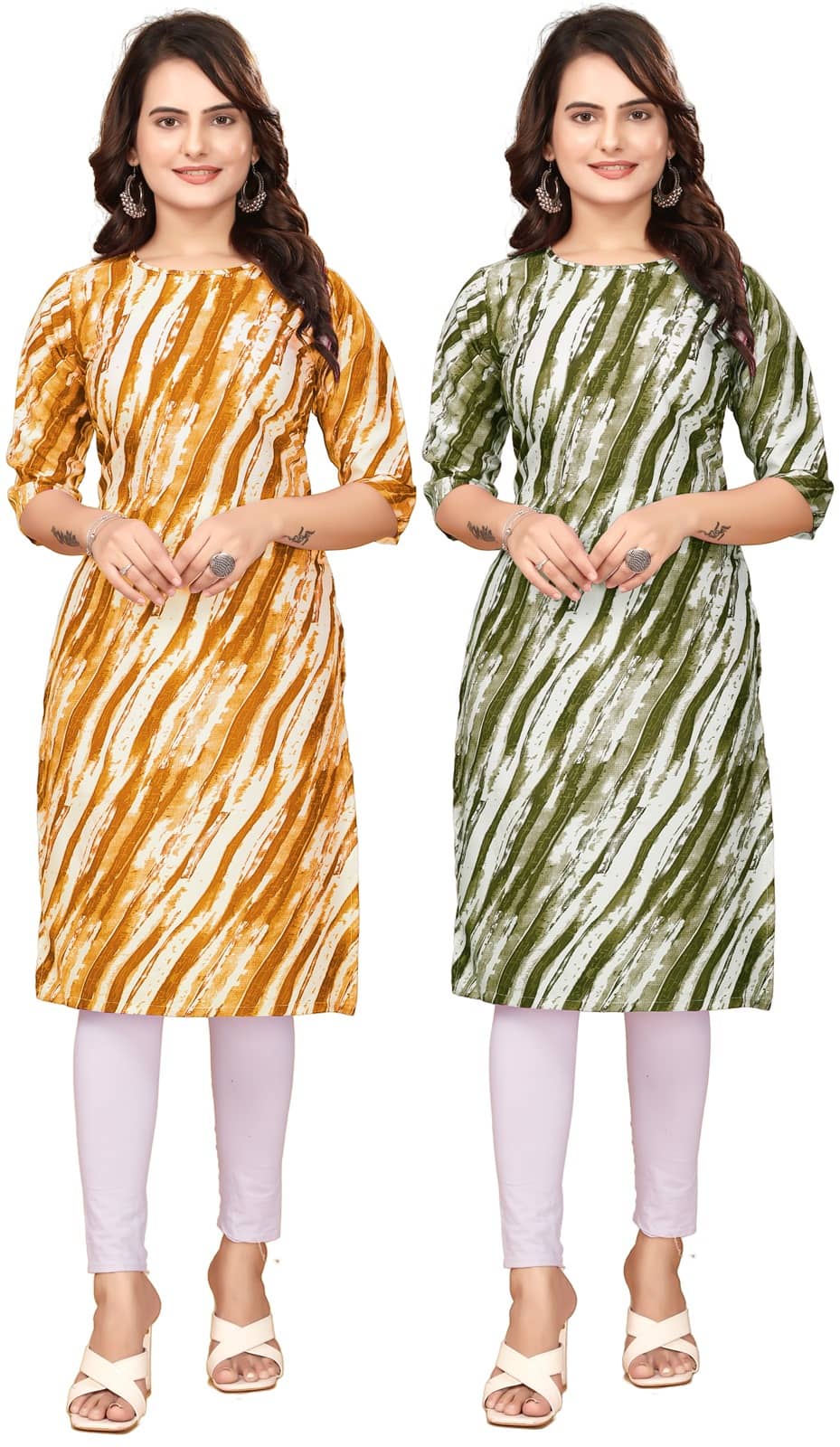 VJ CORPORATE Crepe Printed Straight Women's Kurti - Yellow,Green ( Pack of 2 ) - Kurtis, Tunics | Buy online on ZillyBuy