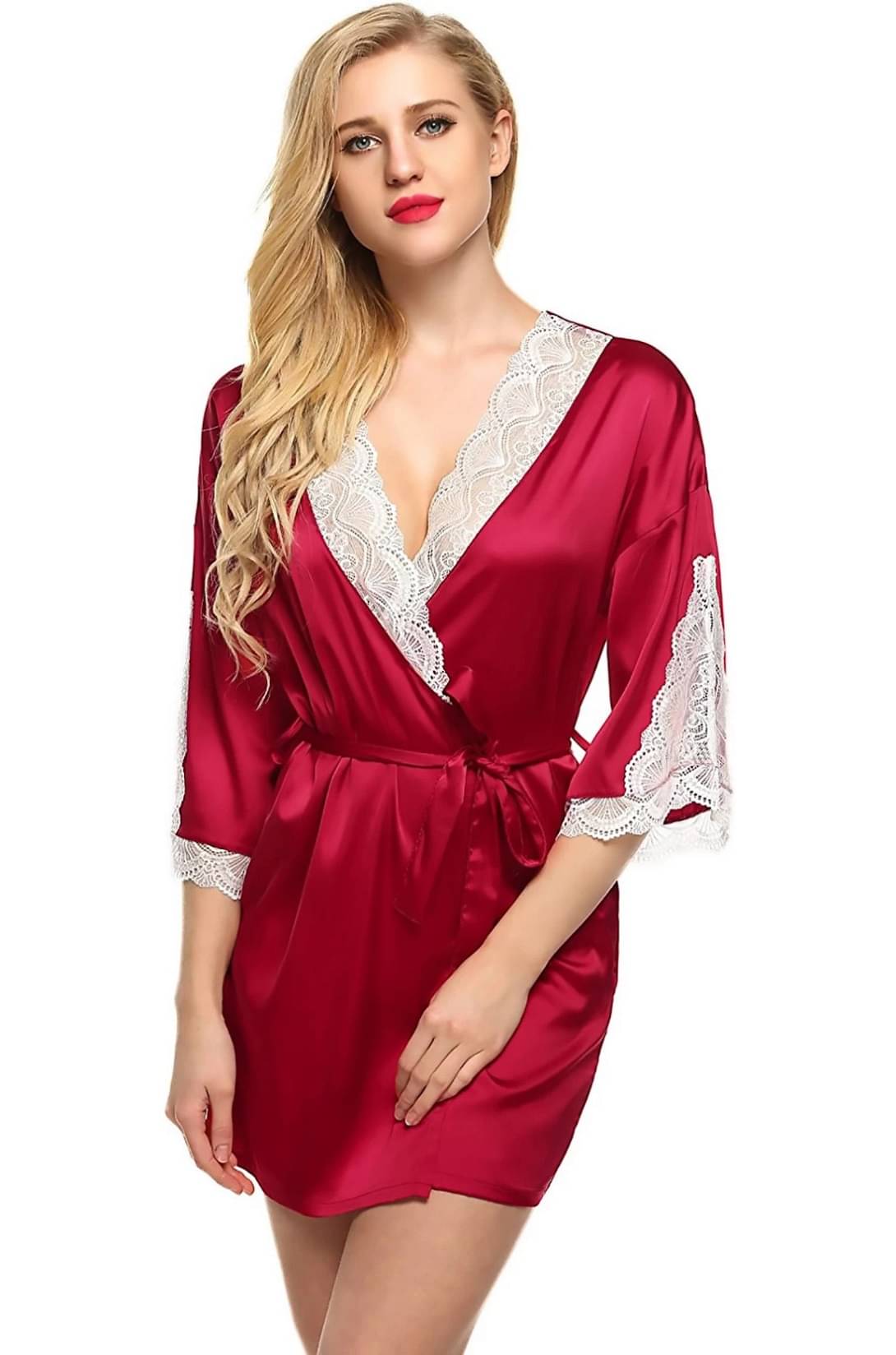     			YUZU Maroon Satin Women's Nightwear Robes ( Pack of 1 )