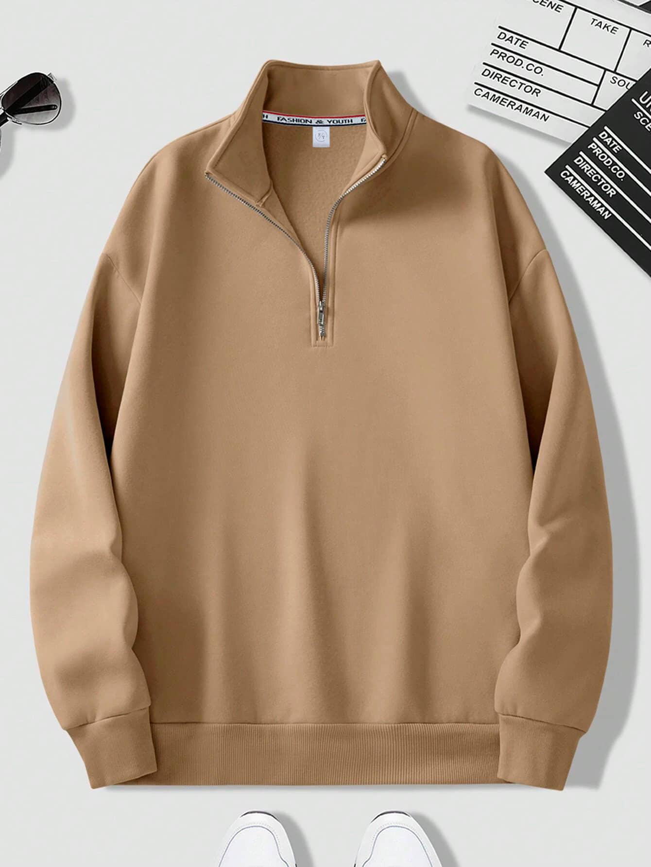 fashion and youth Fleece High Neck Men's Sweatshirt - Beige ( Pack of 1 )