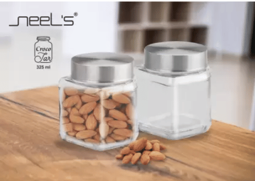 skwaion Glass Silver Food Container ( Set of 2 )