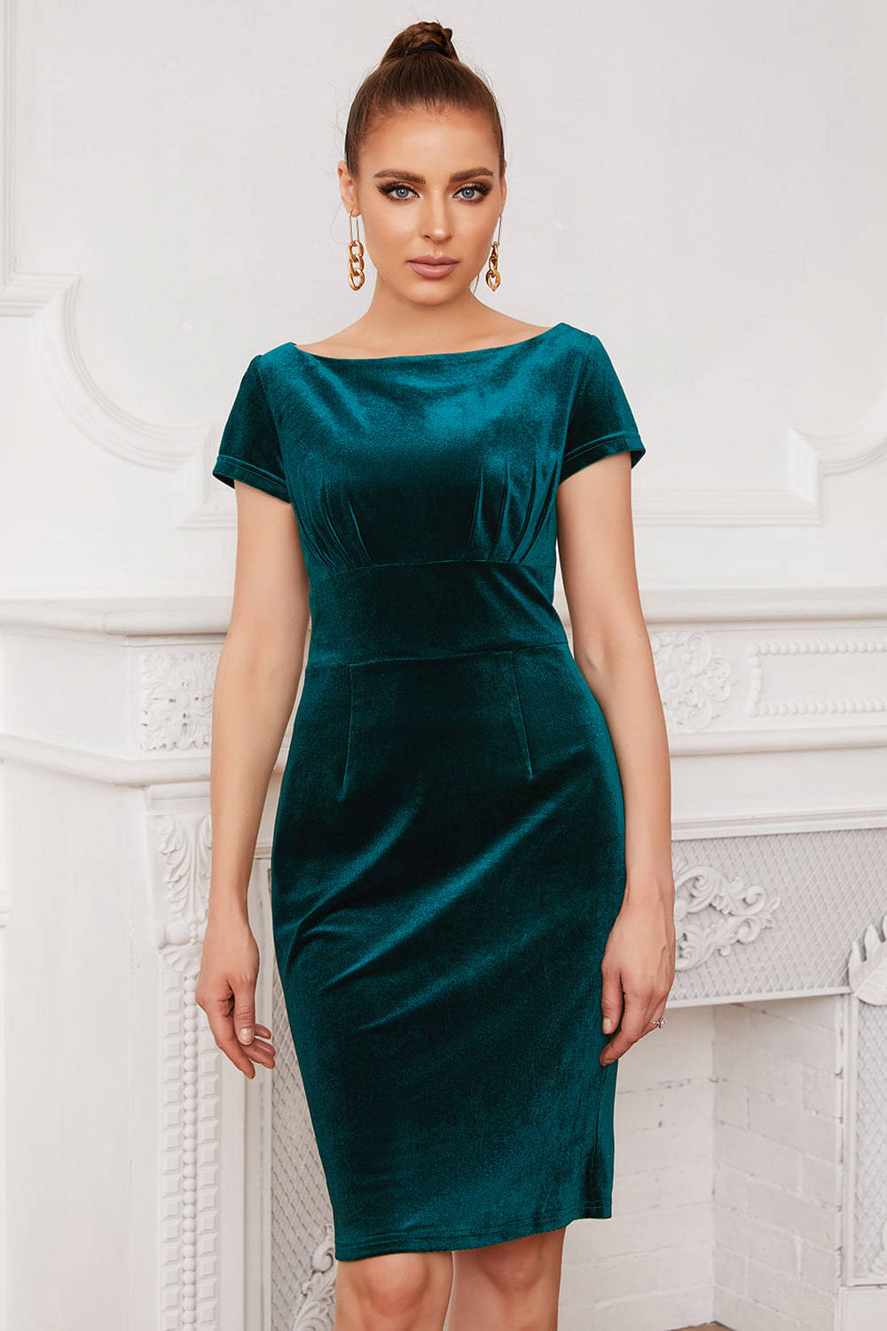 vivient Women Velvet Solid Bodycon Dress ( Green ) vivient Women Velvet Solid Bodycon Dress ( Green )