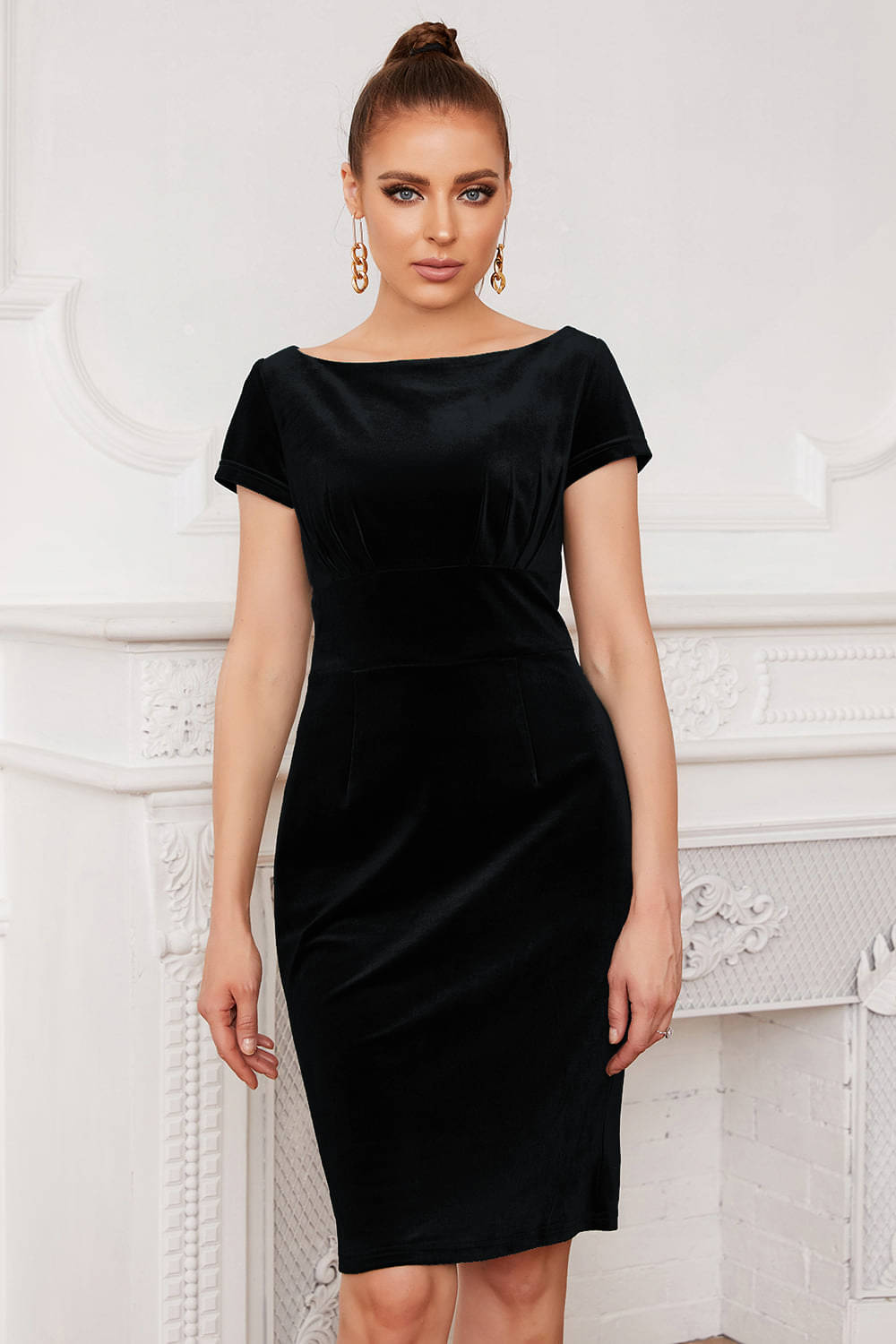 vivient Women Velvet Solid Bodycon Dress ( Black ) vivient Women Velvet Solid Bodycon Dress ( Black )
