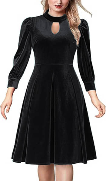 vivient Women Velvet Solid Fit & Flare Dress ( Black ) vivient Women Velvet Solid Fit & Flare Dress ( Black )