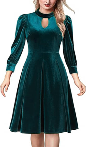     			vivient Women Velvet Solid Fit & Flare Dress ( Green )