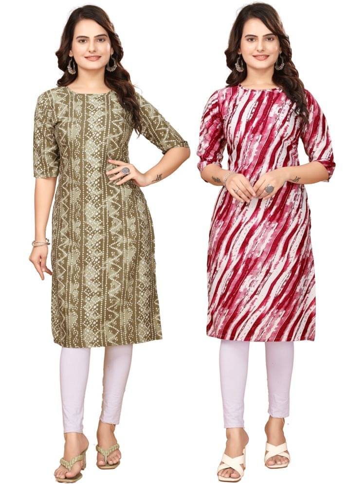CAMERON STYLE Crepe Printed Straight Women's Kurti - Multicolor,Red ( Pack of 2 )     			CAMERON STYLE Crepe Printed Straight Women's Kurti - Multicolor,Red ( Pack of 2 )