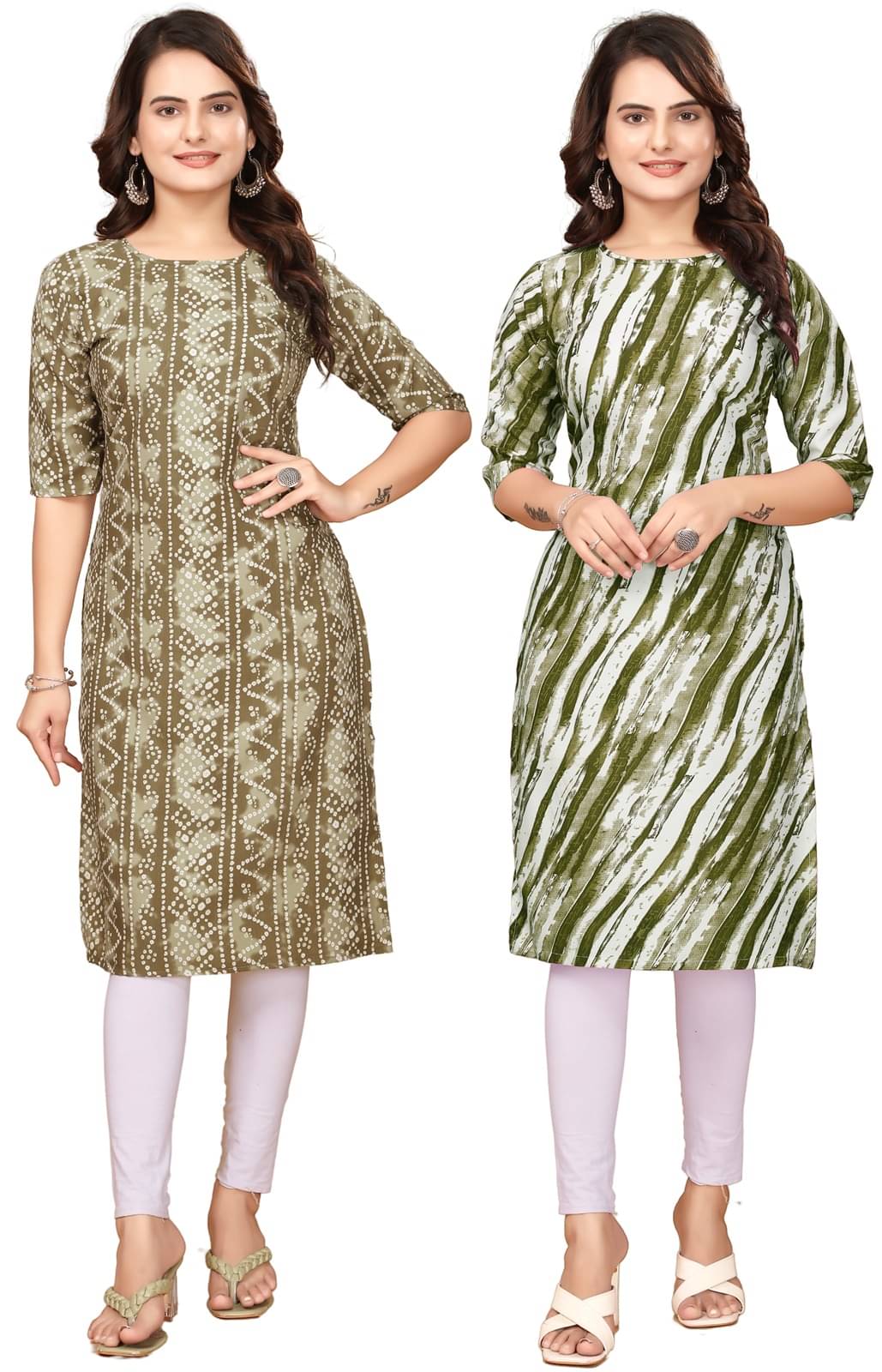 CAMERON STYLE Crepe Printed Straight Women's Kurti - Multicolor,Green ( Pack of 2 ) CAMERON STYLE Crepe Printed Straight Women's Kurti - Multicolor,Green ( Pack of 2 )