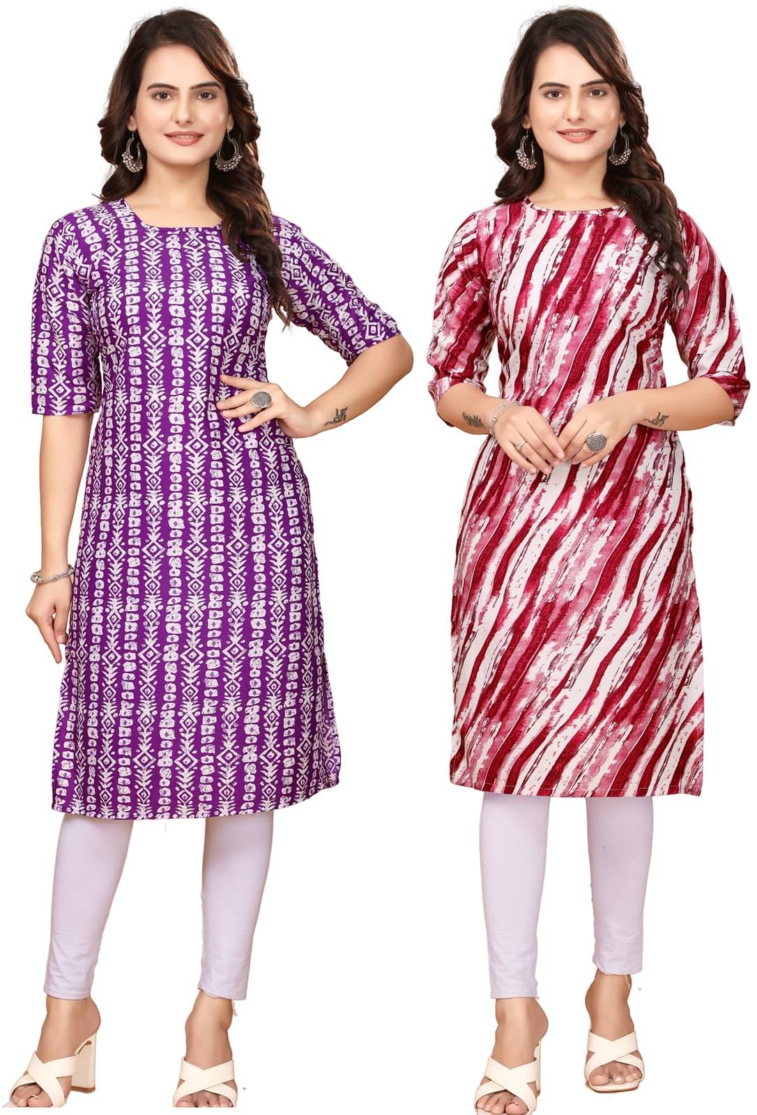     			CAMERON STYLE Crepe Printed Straight Women's Kurti - Lavender,Red ( Pack of 2 )