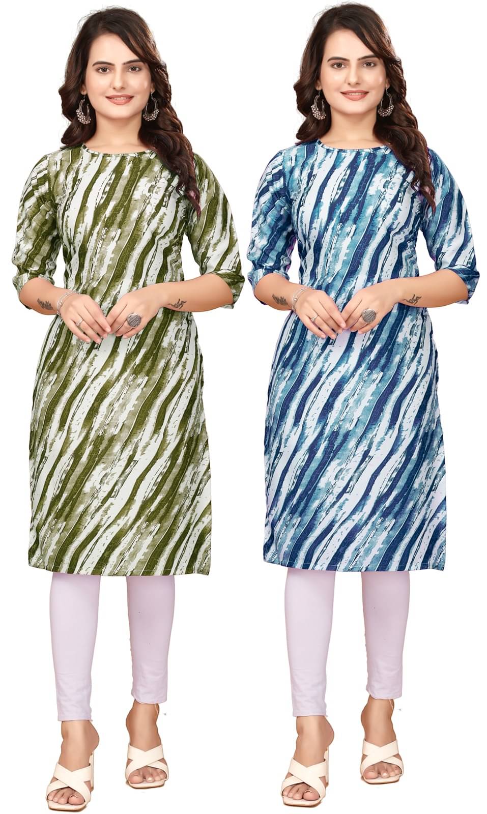     			CAMERON STYLE Crepe Printed Straight Women's Kurti - Green,Blue ( Pack of 2 )