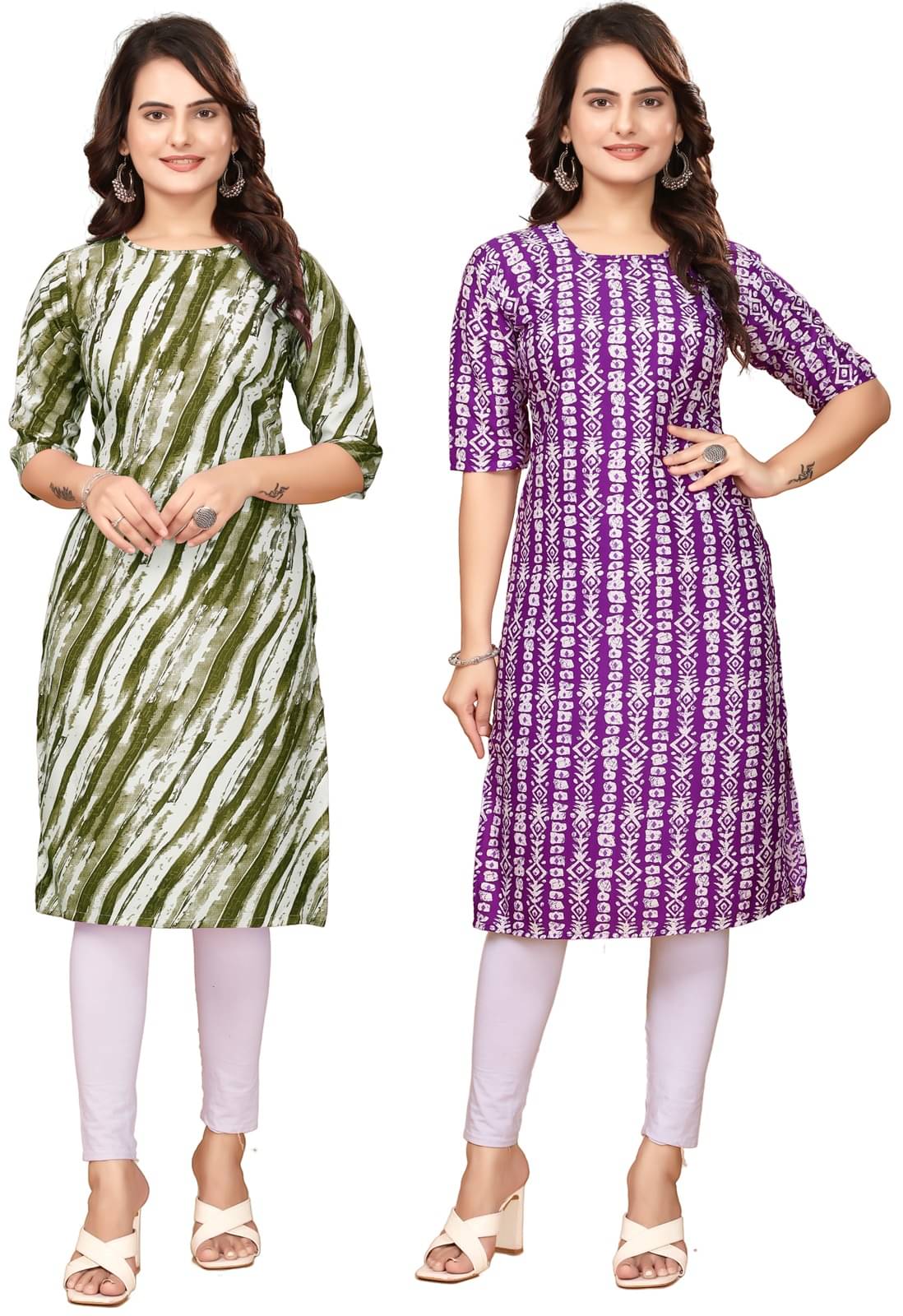 CAMERON STYLE Crepe Printed Straight Women's Kurti - Green,Lavender ( Pack of 2 ) CAMERON STYLE Crepe Printed Straight Women's Kurti - Green,Lavender ( Pack of 2 )