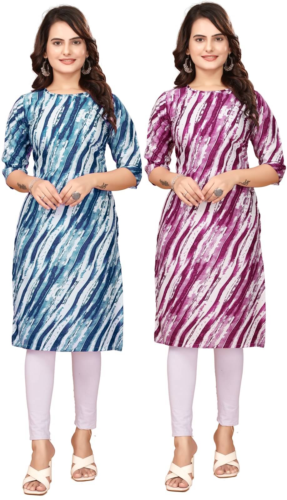 CAMERON STYLE Crepe Printed Straight Women's Kurti - Blue,Purple ( Pack of 2 ) CAMERON STYLE Crepe Printed Straight Women's Kurti - Blue,Purple ( Pack of 2 )