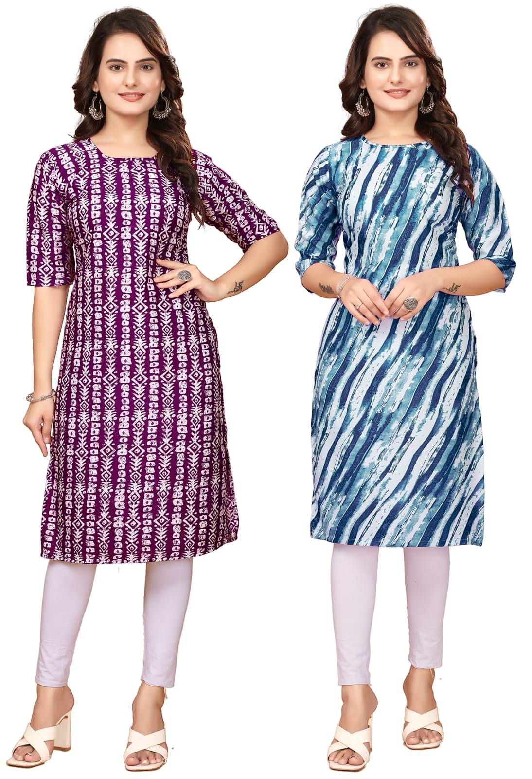 CAMERON STYLE Crepe Printed Straight Women's Kurti - Maroon,Blue ( Pack of 2 ) CAMERON STYLE Crepe Printed Straight Women's Kurti - Maroon,Blue ( Pack of 2 )