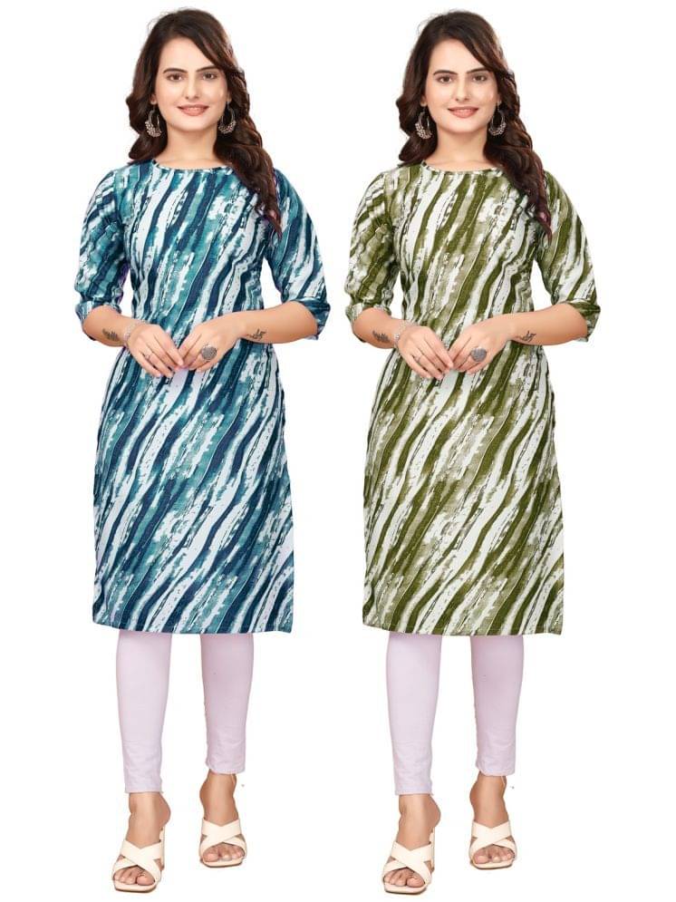 CAMERON STYLE Crepe Printed Straight Women's Kurti - Navy Blue,Green ( Pack of 2 ) CAMERON STYLE Crepe Printed Straight Women's Kurti - Navy Blue,Green ( Pack of 2 )