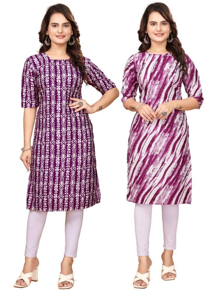 CAMERON STYLE Crepe Printed Straight Women's Kurti - Maroon,Purple ( Pack of 2 ) CAMERON STYLE Crepe Printed Straight Women's Kurti - Maroon,Purple ( Pack of 2 )