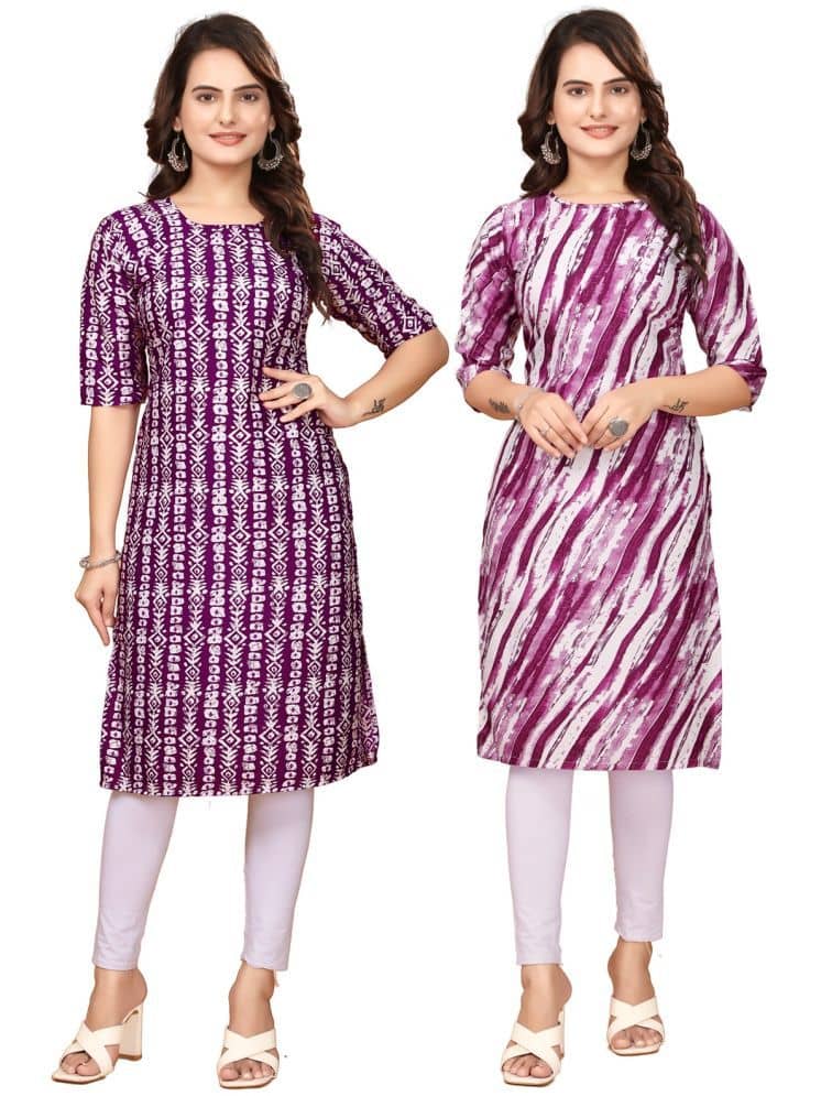 CAMERON STYLE Crepe Printed Straight Women's Kurti - Maroon,Purple ( Pack of 2 ) - Kurtis, Tunics | Buy online on ZillyBuy