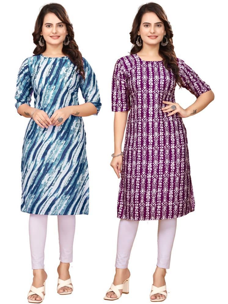 CAMERON STYLE Crepe Printed Straight Women's Kurti - Blue,Maroon ( Pack of 2 ) - Kurtis, Tunics | Buy online on ZillyBuy
