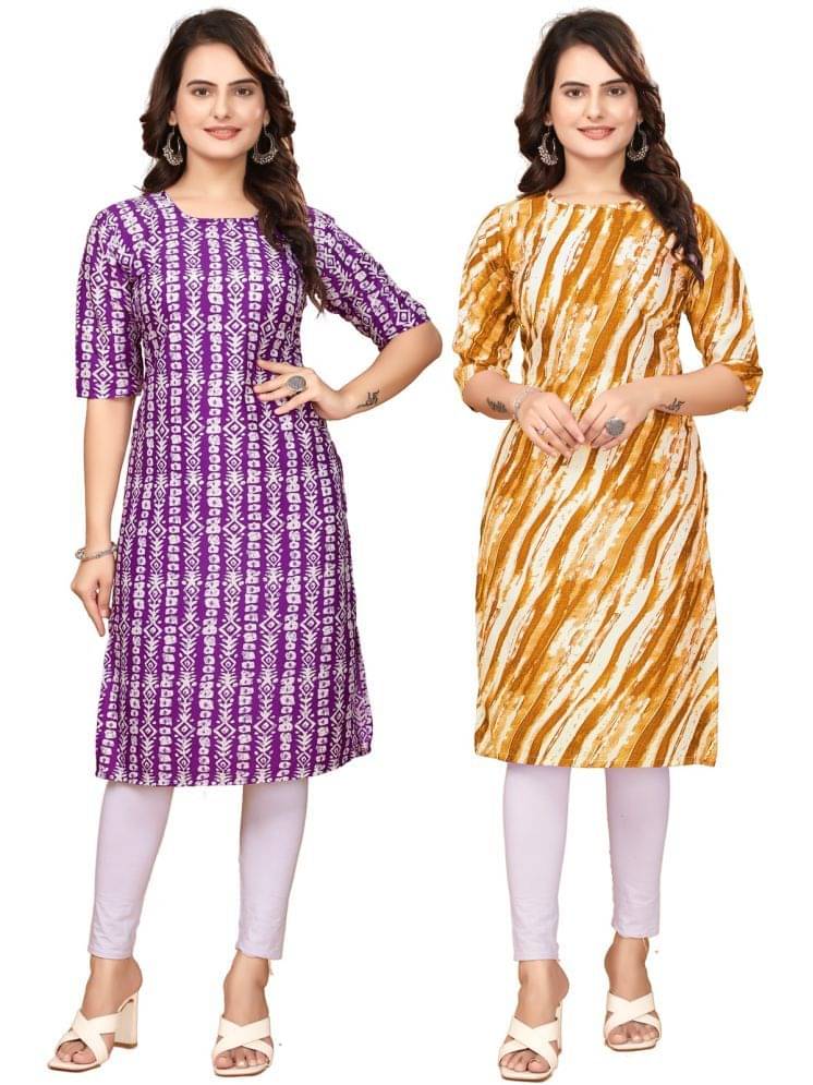 CAMERON STYLE Crepe Printed Straight Women's Kurti - Lavender,Yellow ( Pack of 2 ) CAMERON STYLE Crepe Printed Straight Women's Kurti - Lavender,Yellow ( Pack of 2 )