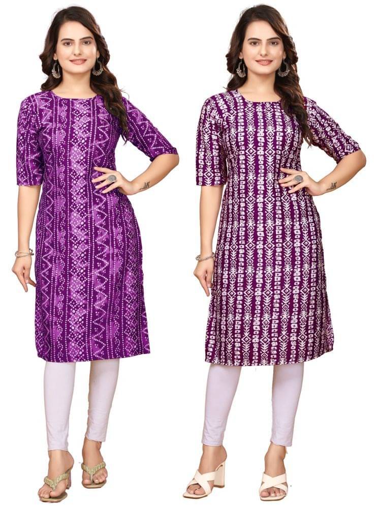     			CAMERON STYLE Crepe Printed Straight Women's Kurti - Purple,Maroon ( Pack of 2 )