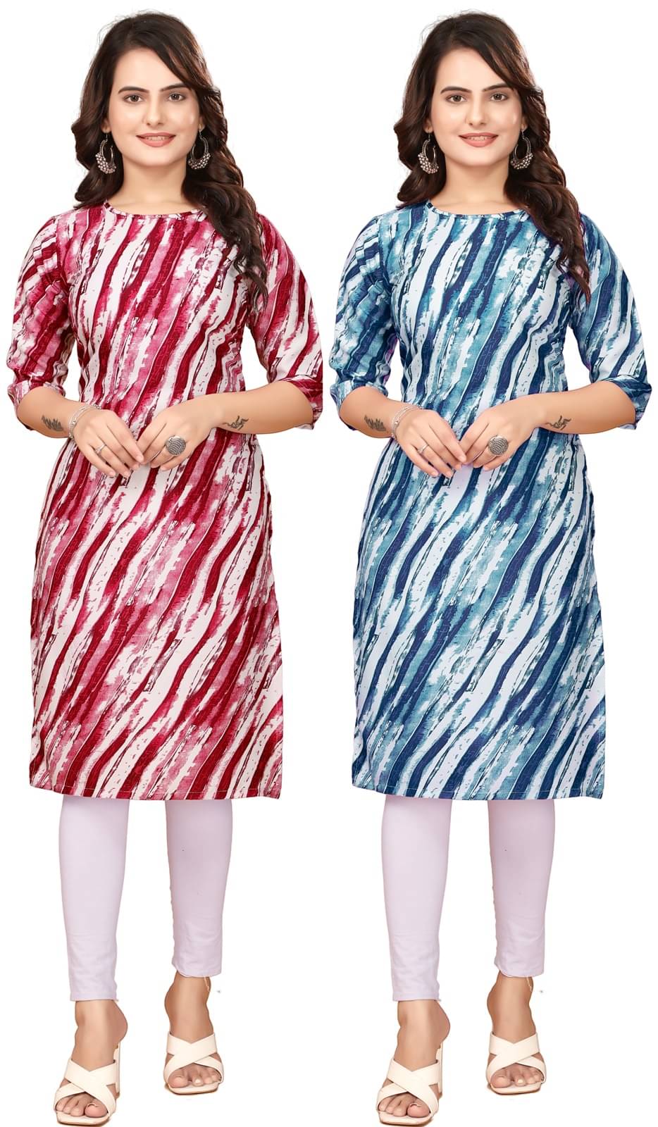 CAMERON STYLE Crepe Printed Straight Women's Kurti - Red,Blue ( Pack of 2 )     			CAMERON STYLE Crepe Printed Straight Women's Kurti - Red,Blue ( Pack of 2 )