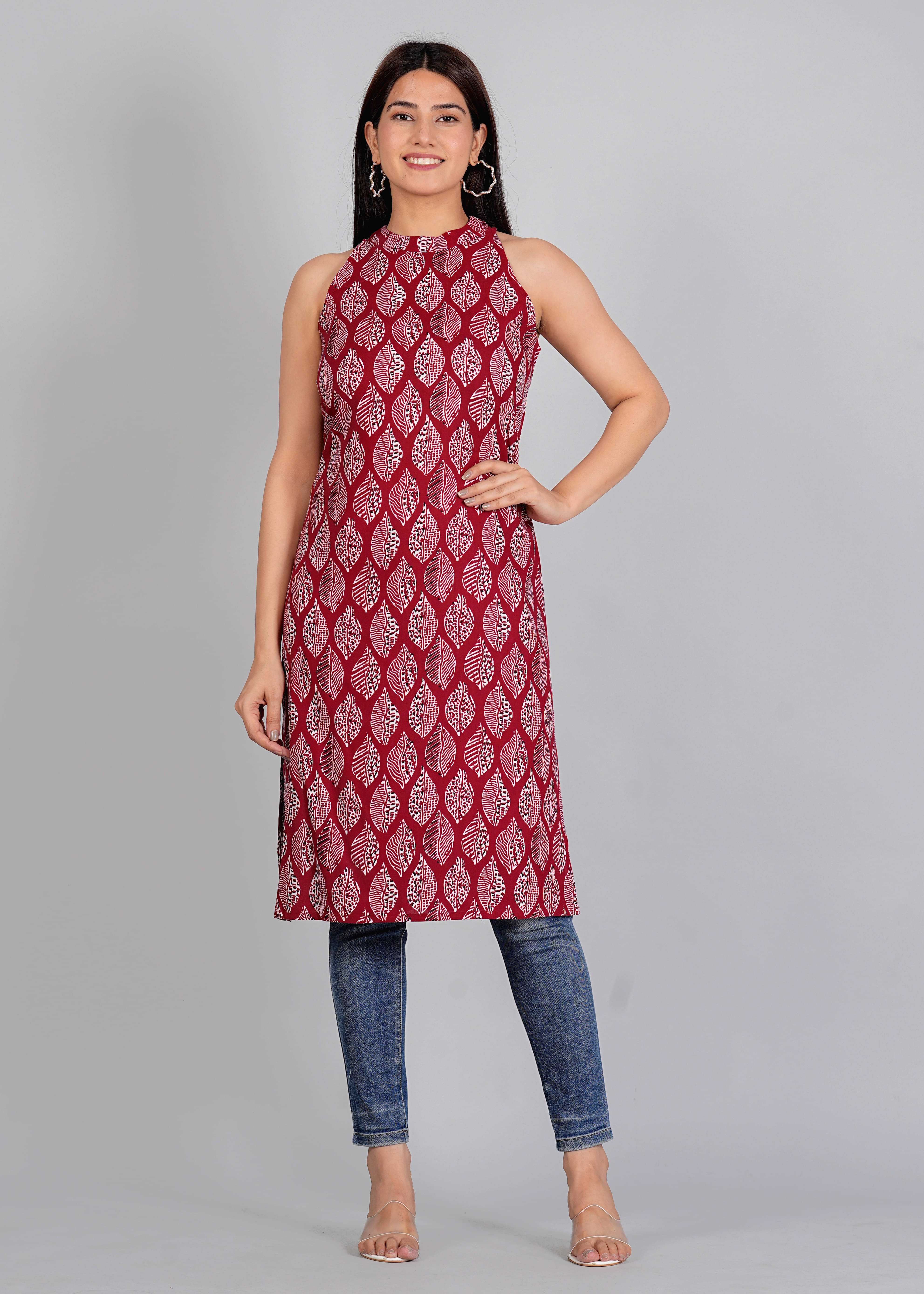     			CHAKKAR Cotton Printed Straight Women's Kurti - Red ( Pack of 1 )