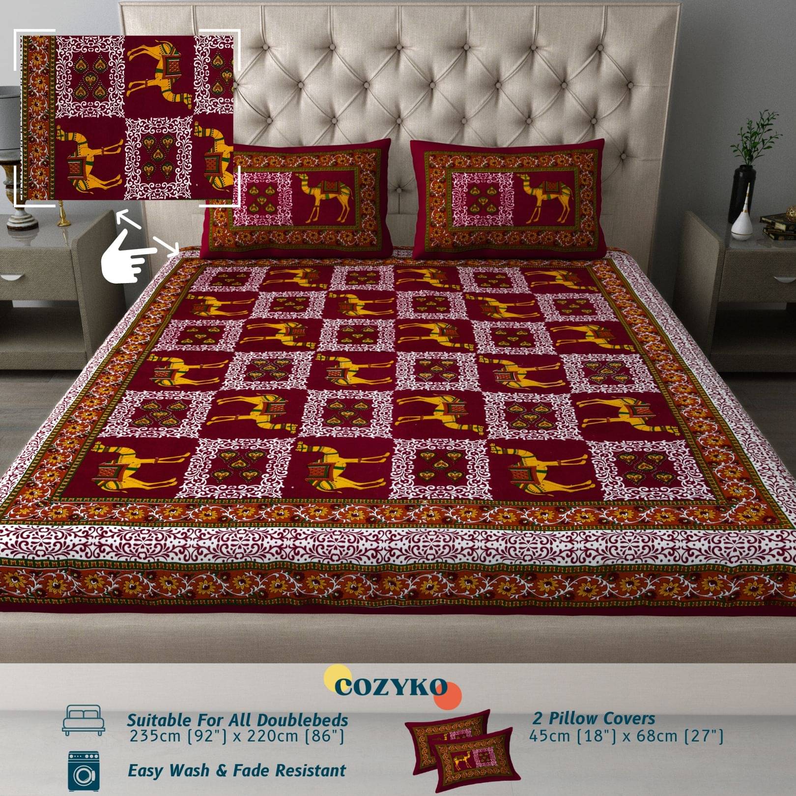 COZYKO Cotton 1 Double Bedsheet with 2 Pillow Covers ( Maroon ) COZYKO Cotton 1 Double Bedsheet with 2 Pillow Covers ( Maroon )