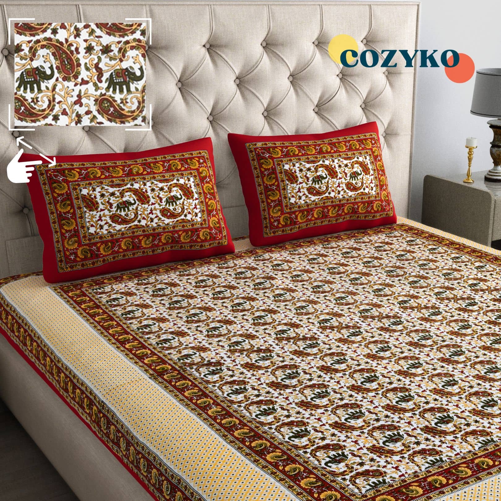 COZYKO Cotton 1 Double Bedsheet with 2 Pillow Covers ( Brown )