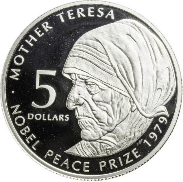 Cook Islands⭐ 5 Dollars 2002⭐ - Elizabeth II Mother Teresa rare UNC coin with capsule�� Cook Islands⭐ 5 Dollars 2002⭐ - Elizabeth II Mother Teresa rare UNC coin with capsule��
