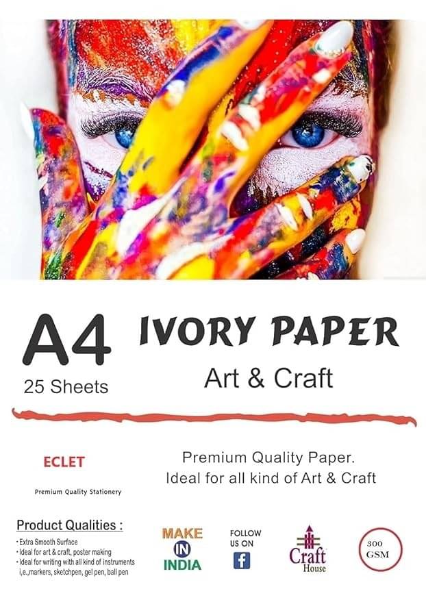Eclet A4 Size, 225 GSM Smooth Finish Ivory Drawing Paper Sheets, White, 8.25x11.5 Inch, Combo Pack of 25 Sheets(A) Eclet A4 Size, 225 GSM Smooth Finish Ivory Drawing Paper Sheets, White, 8.25x11.5 Inch, Combo Pack of 25 Sheets(A)