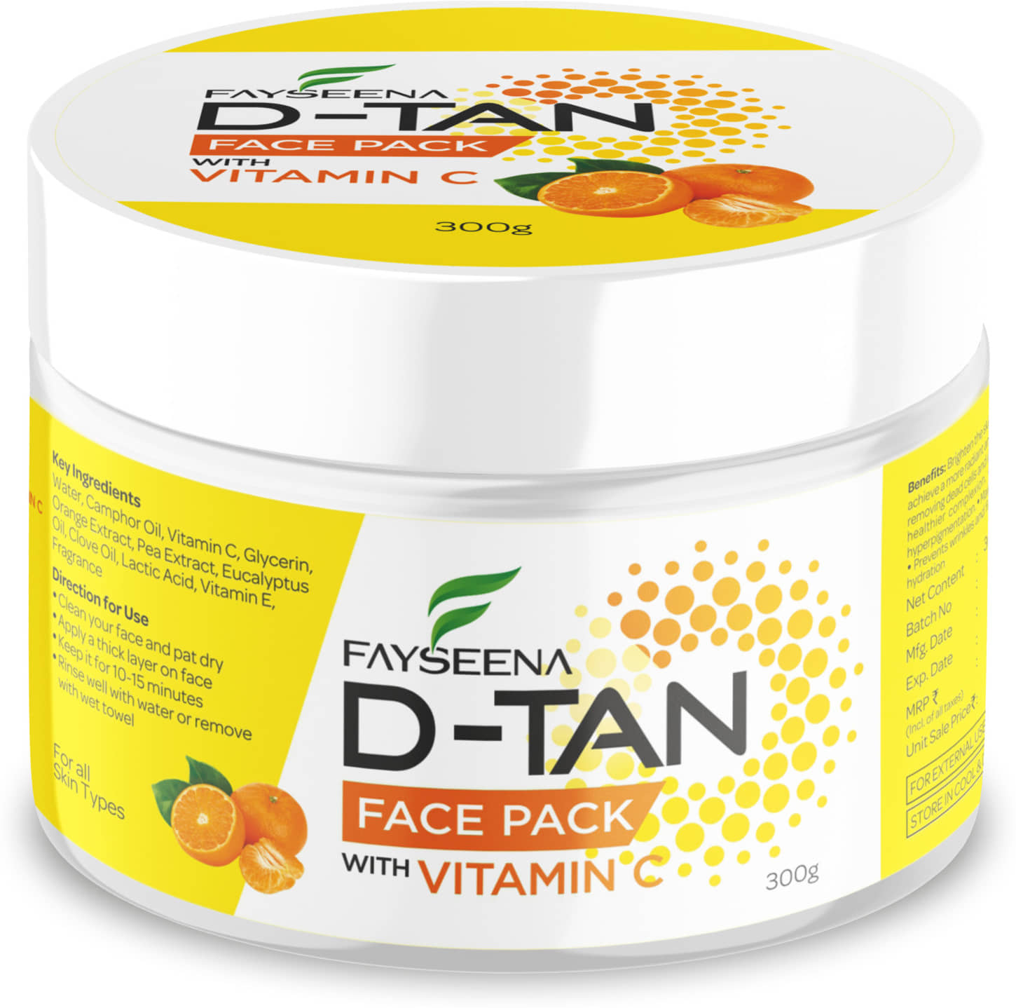 Fayseena D-TAN Pack for Instant Tan Removal & Sun Damage Protection With Vitamin C 300g (Pack Of 1)