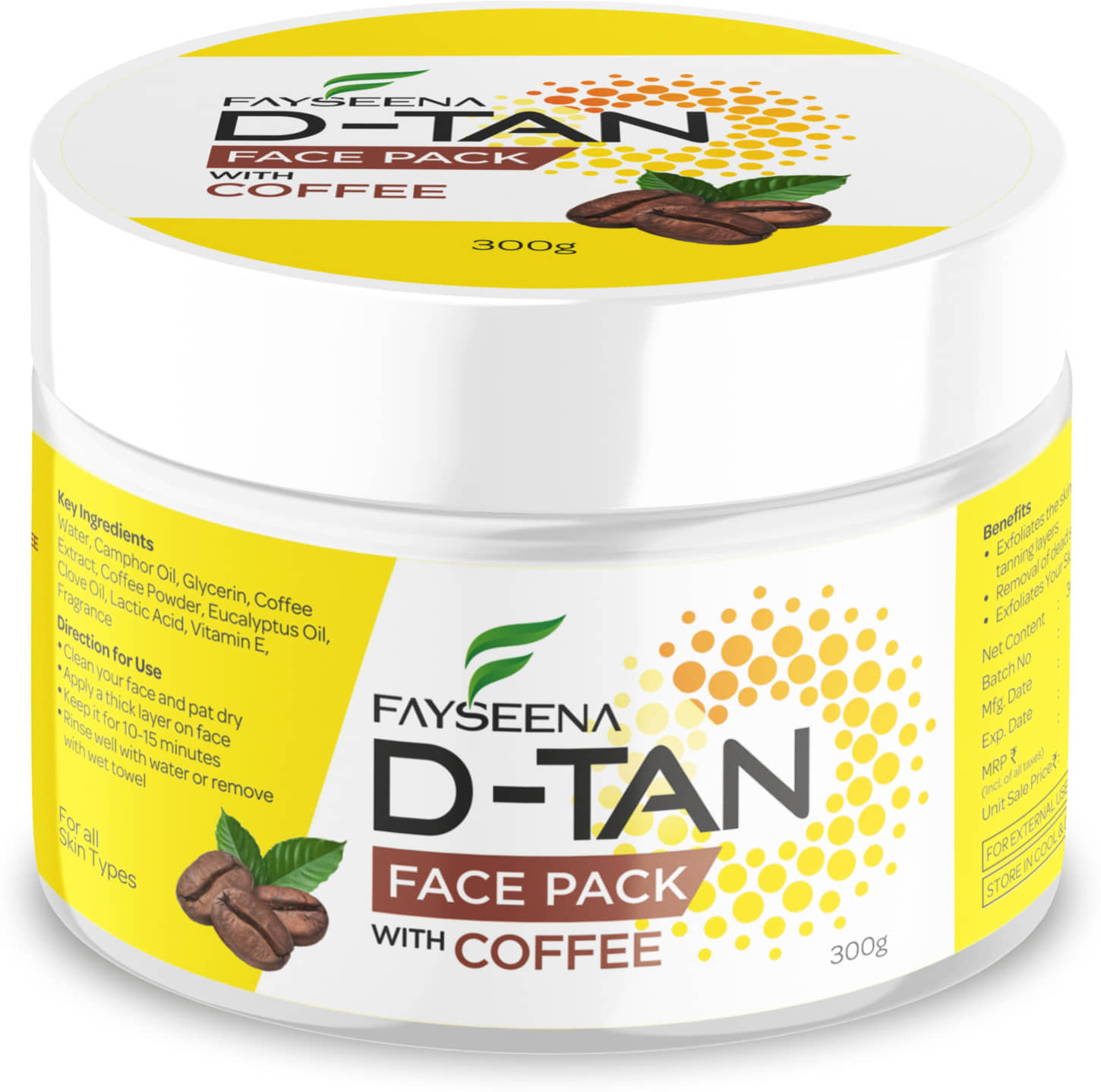 Fayseena D-TAN Pack for Instant Tan Removal & Sun Damage Protection With Coffee300g (Pack Of 1)