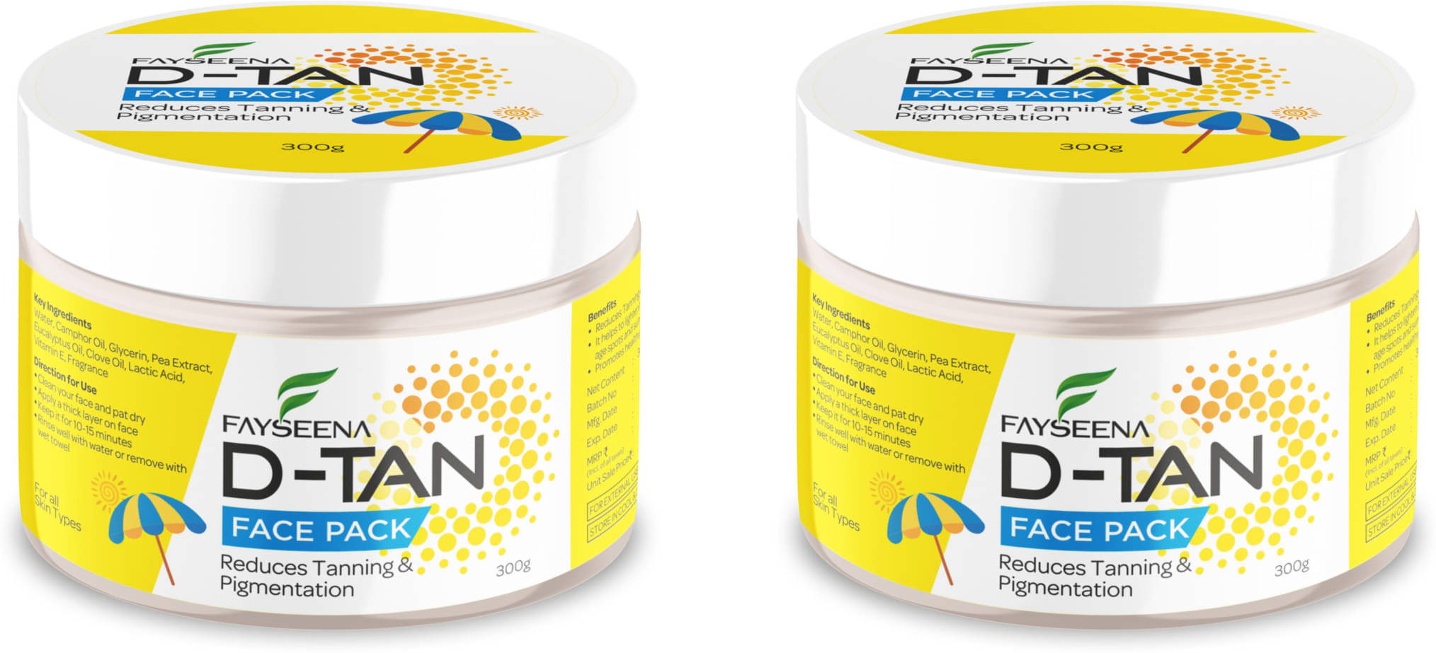 Fayseena D-TAN Pack for Tan Removal & Sun Damage Protection for All Skin Types300g (Pack Of 2) Fayseena D-TAN Pack for Tan Removal & Sun Damage Protection for All Skin Types300g (Pack Of 2)