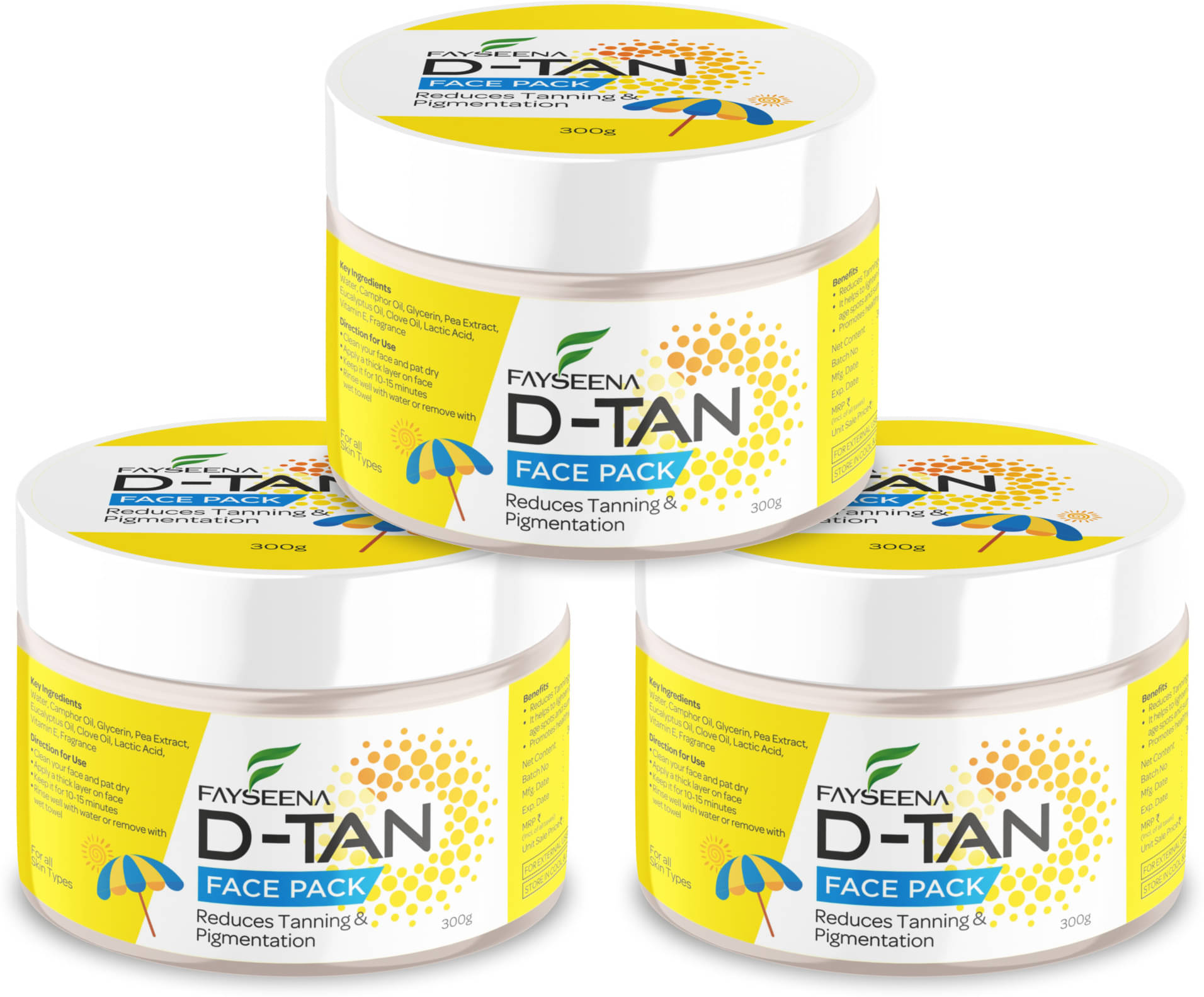 Fayseena D-TAN Pack for Tan Removal & Sun Damage Protection for All Skin Types300g (Pack Of 3) Fayseena D-TAN Pack for Tan Removal & Sun Damage Protection for All Skin Types300g (Pack Of 3)
