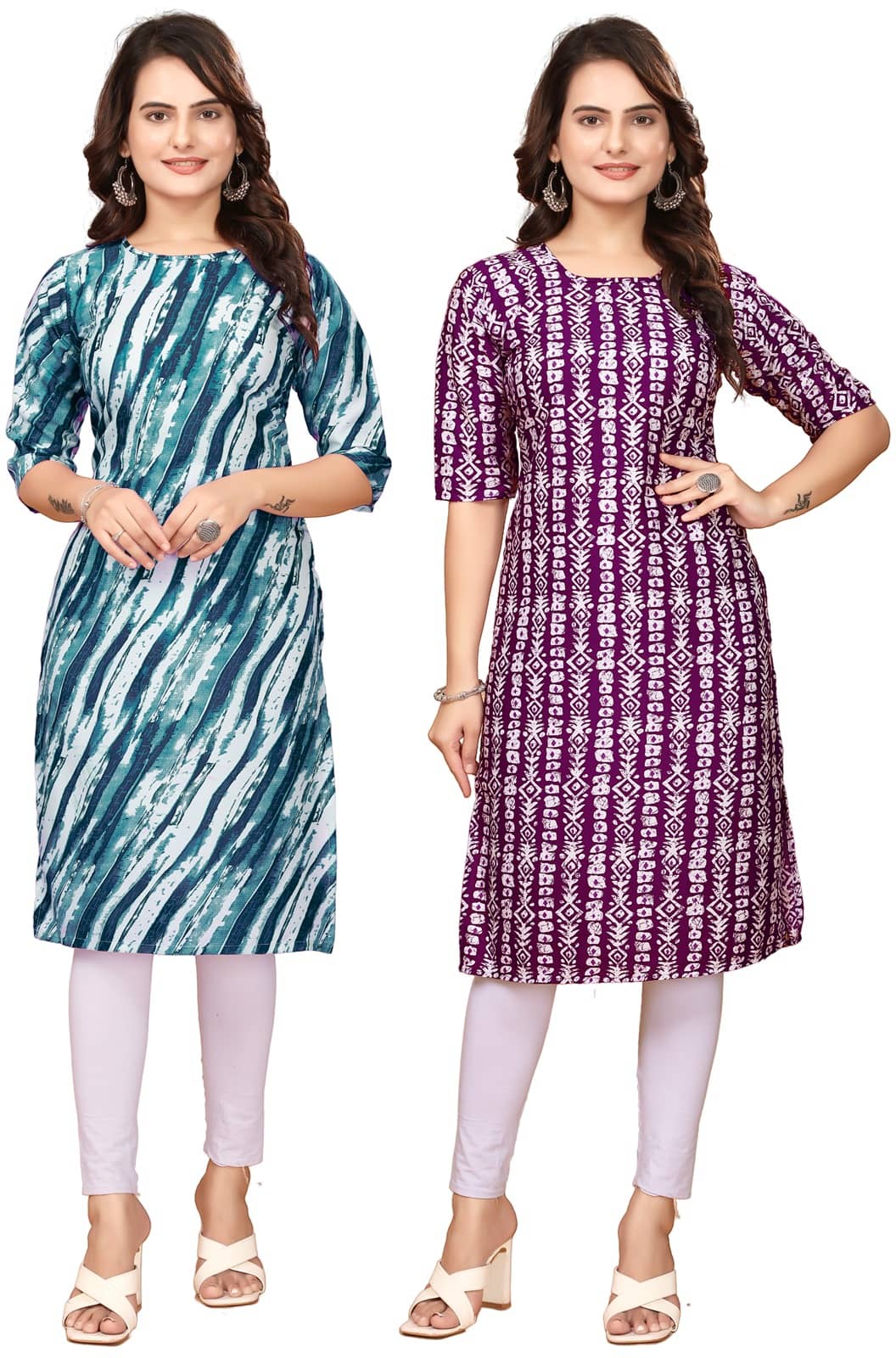 Fashion Fair Crepe Printed Straight Women's Kurti - Navy Blue,Maroon ( Pack of 2 ) - Kurtis, Tunics | Buy online on ZillyBuy