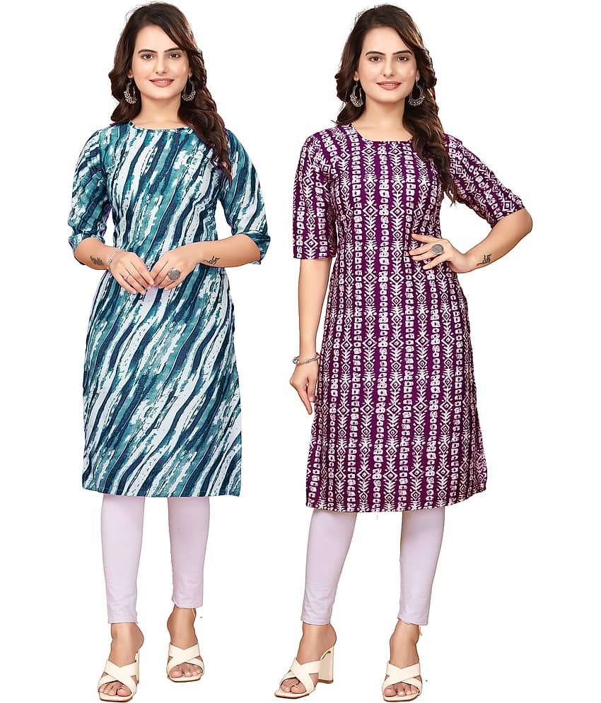 Fashion Fair Crepe Printed Straight Women's Kurti - Navy Blue,Maroon ( Pack of 2 ) - Kurtis, Tunics | Buy online on ZillyBuy
