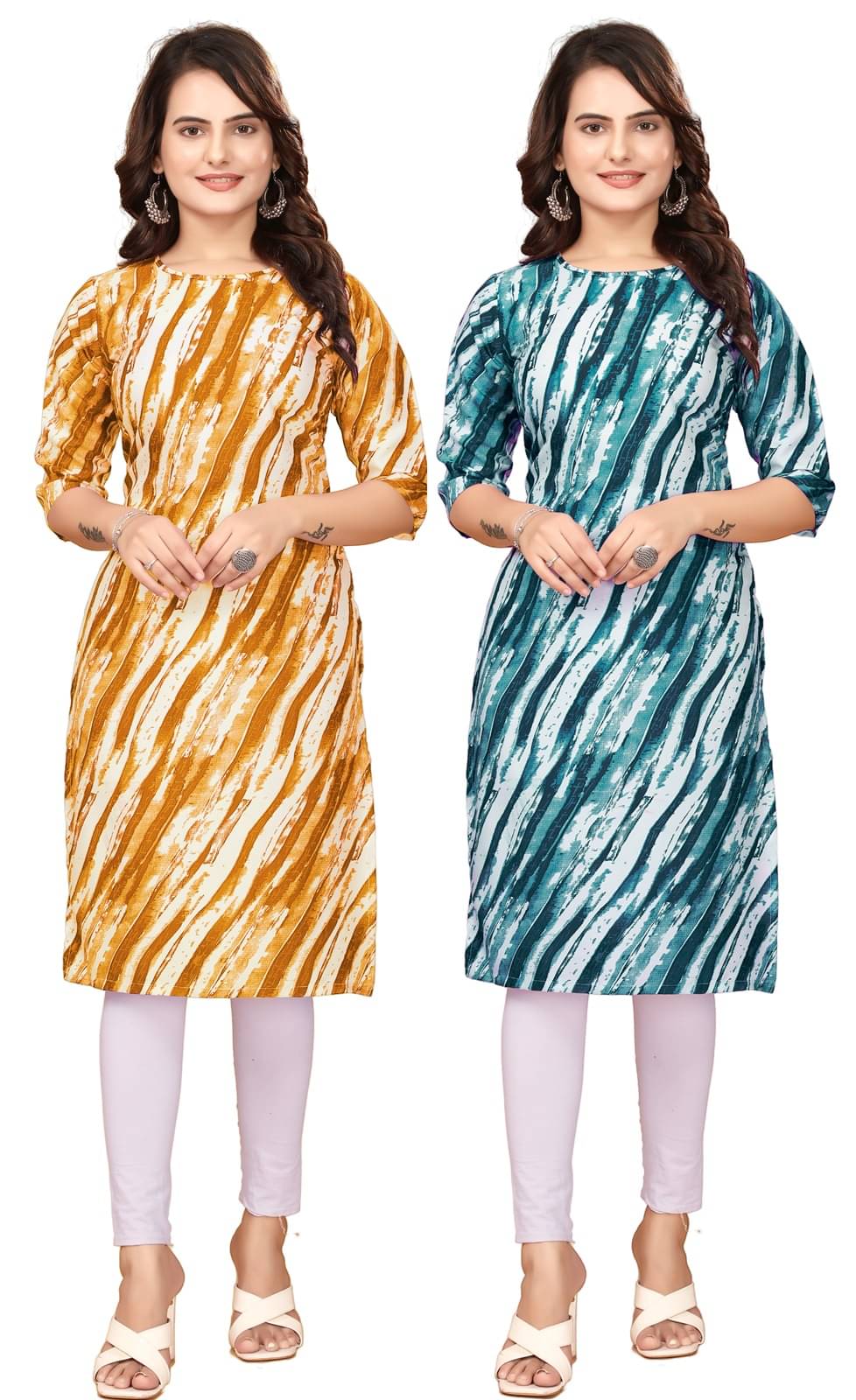     			Fashion Fair Crepe Printed Straight Women's Kurti - Yellow,Navy Blue ( Pack of 2 )