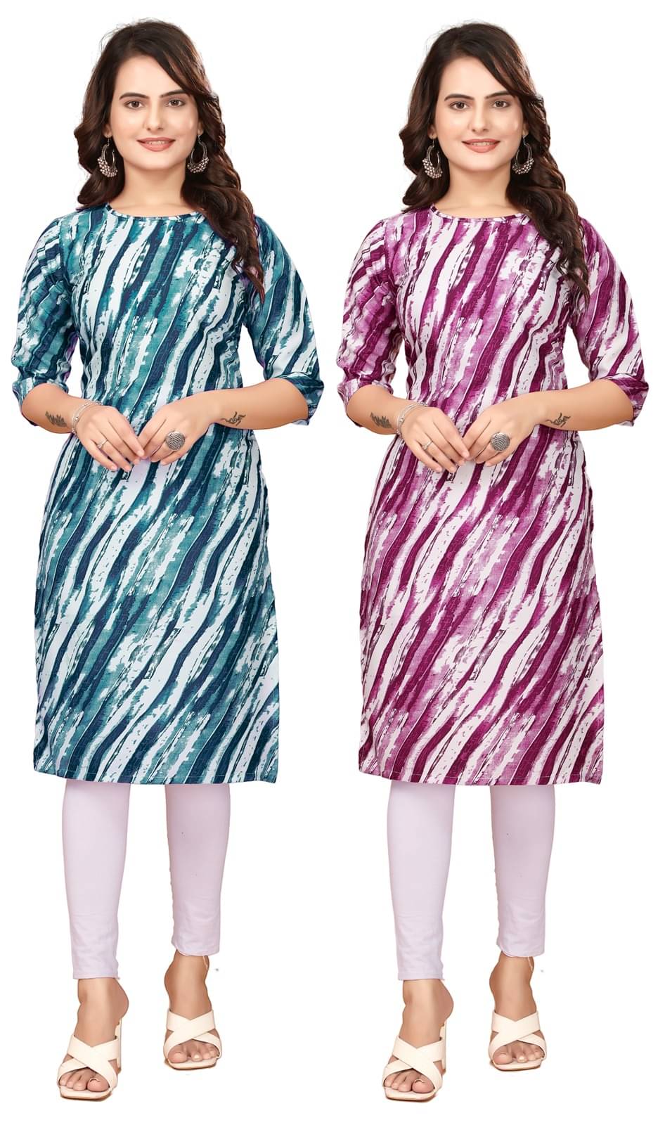     			Fashion Fair Crepe Printed Straight Women's Kurti - Navy Blue,Purple ( Pack of 2 )