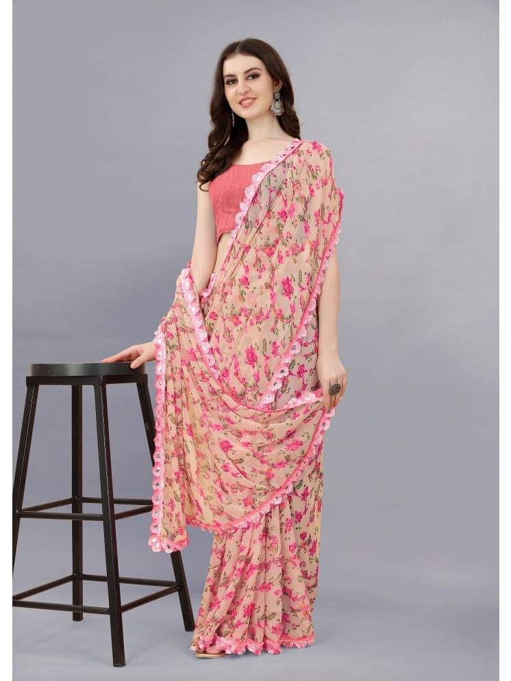     			Gazal Fashions Georgette Printed Saree With Unstitched Blouse Piece ( Peach )