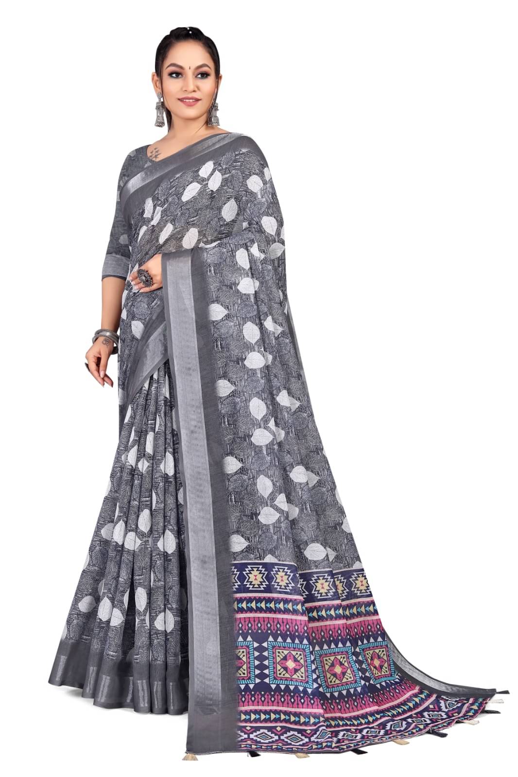    			INDIAN SILKS Linen Embroidered Saree With Unstitched Blouse Piece ( Multicolor )