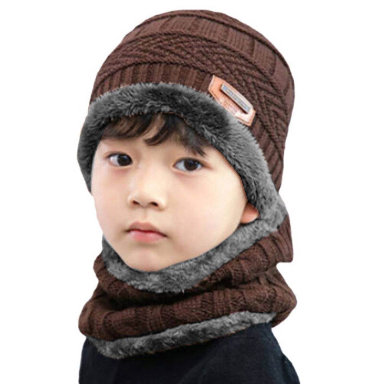     			INFISPACE Baby's Boy's Warm Beanie Cap & Neck Scarf Set | Kids/Boys/Girls/Unisex Winter Woolen Warm Beanie Cap with Neck Warmer Black Color| Size- 6-12 Months