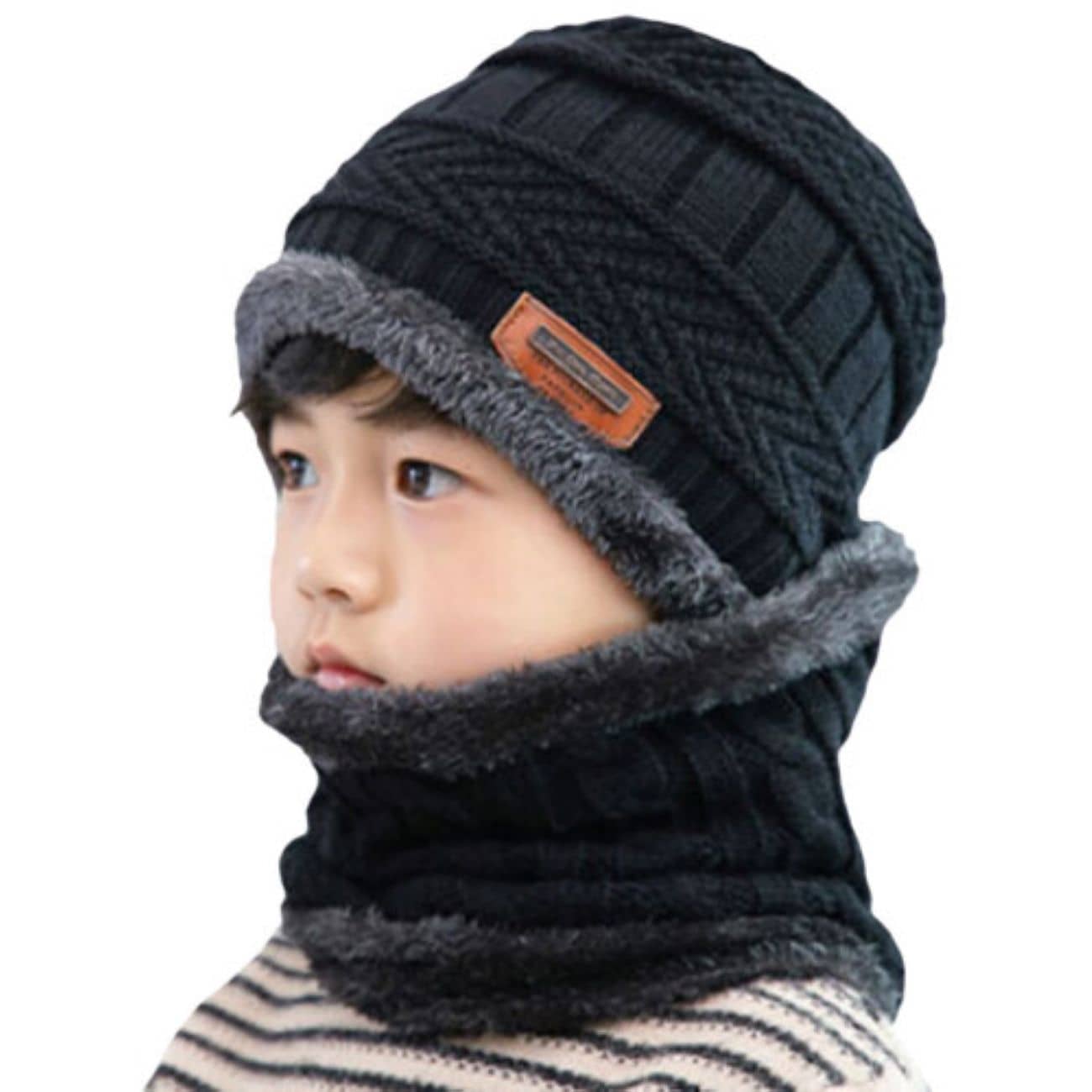 INFISPACE Baby's Boy's Warm Beanie Cap & Neck Scarf Set | Kids/Boys/Girls/Unisex Winter Woolen Warm Beanie Cap with Neck Warmer Black Color| Size- 6-12 Months