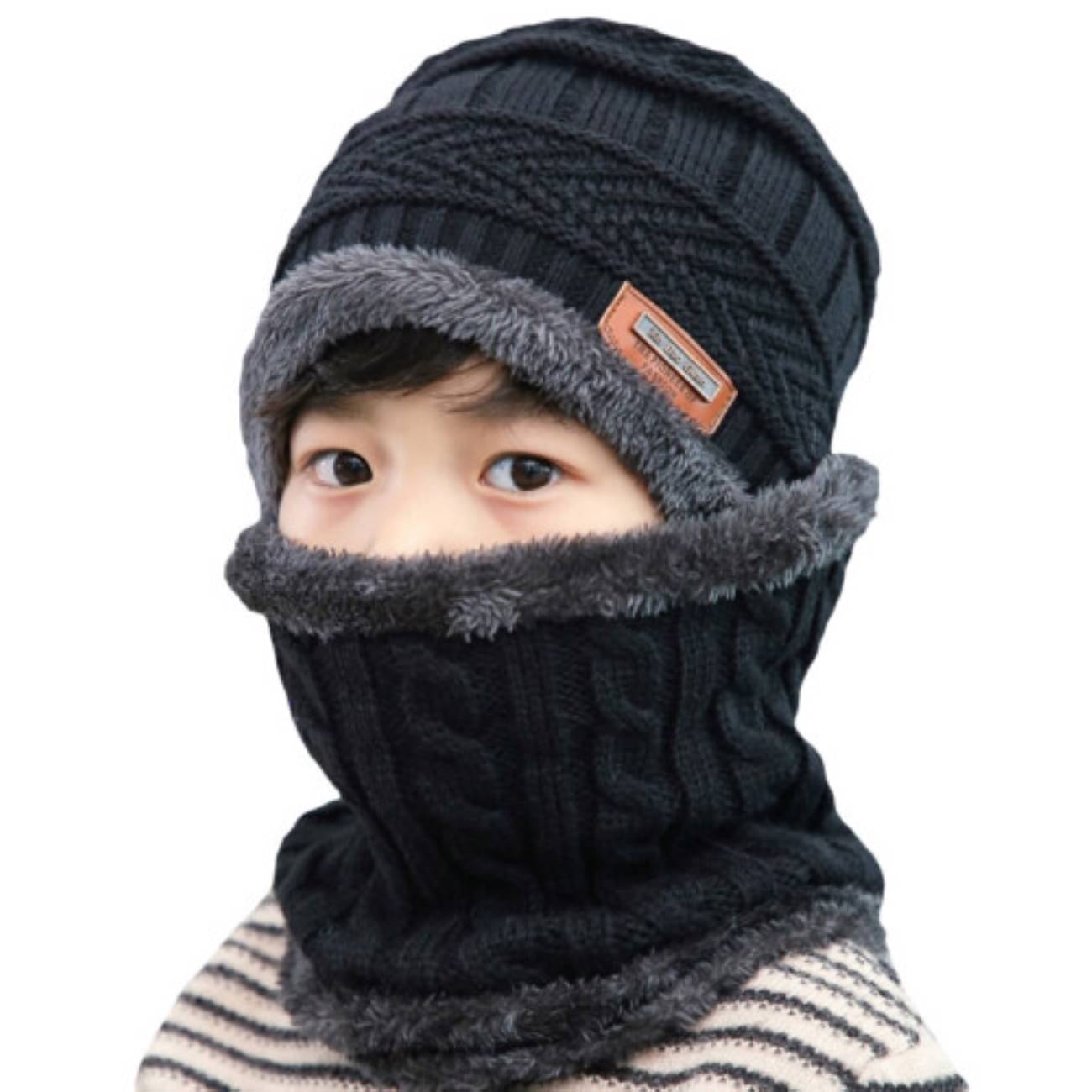 INFISPACE Baby's Boy's Warm Beanie Cap & Neck Scarf Set | Kids/Boys/Girls/Unisex Winter Woolen Warm Beanie Cap with Neck Warmer Black Color| Size- 6-12 Months INFISPACE Baby's Boy's Warm Beanie Cap & Neck Scarf Set | Kids/Boys/Girls/Unisex Winter Woolen Warm Beanie Cap with Neck Warmer Black Color| Size- 6-12 Months