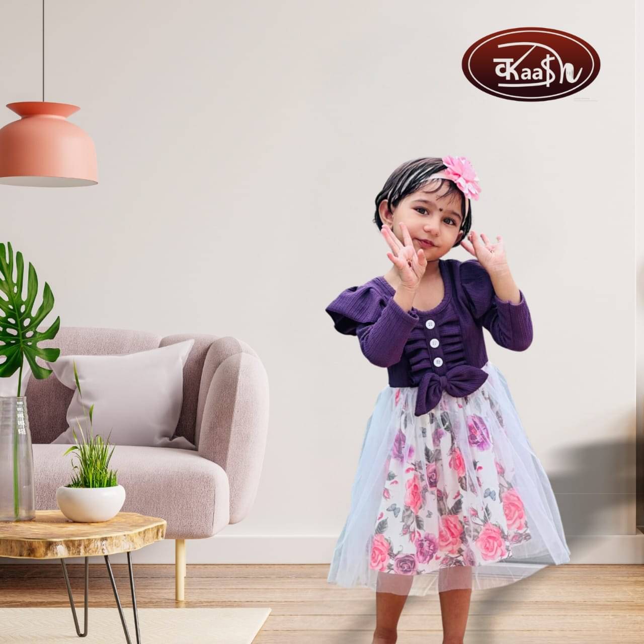     			Kaash Cotton Blend A-line Dress For Girls ( Pack of 1 , Purple )