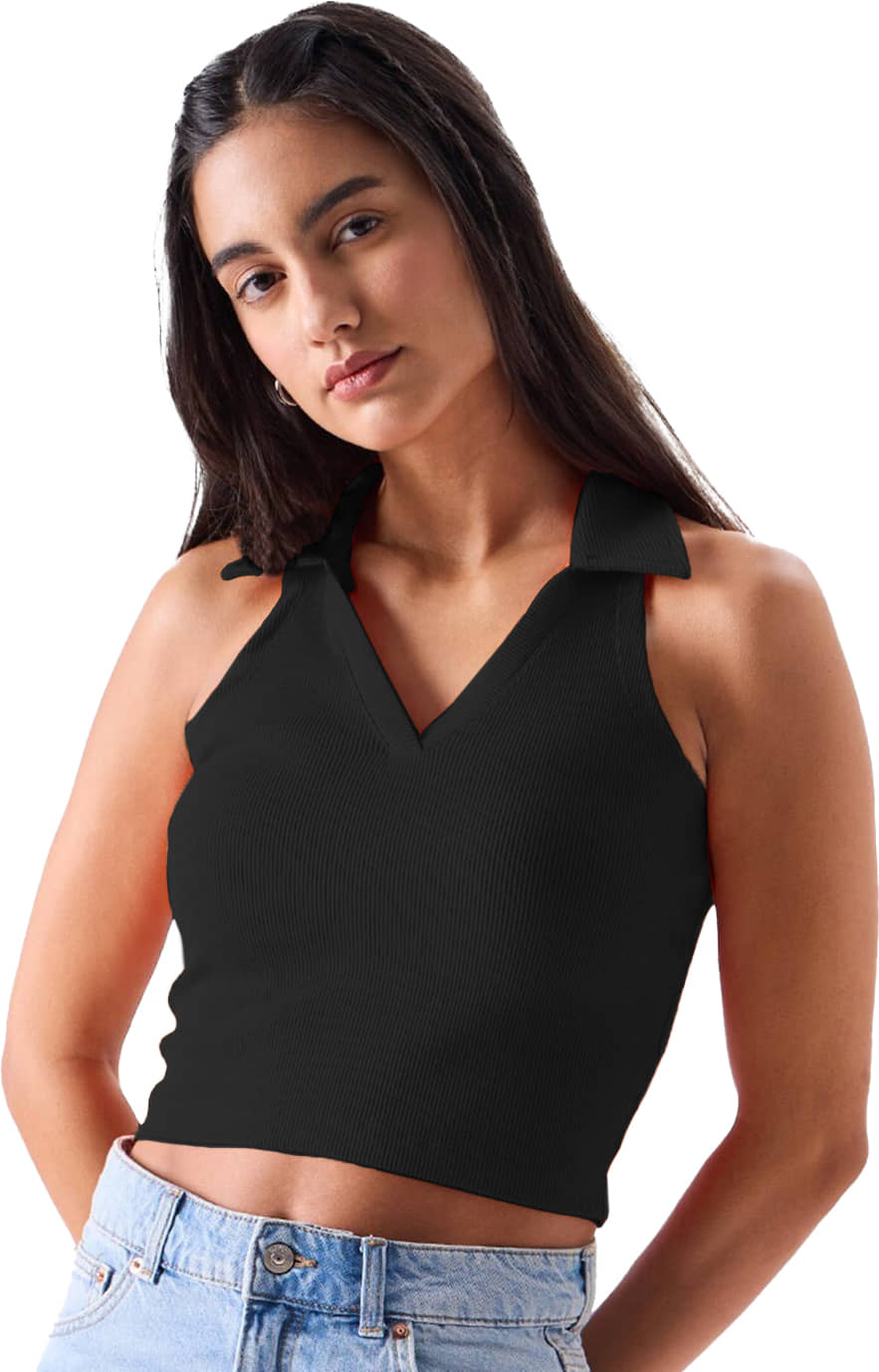 Leotude Women Cotton Blend Solid Regular Fit V-Neck T-Shirt ( Black )